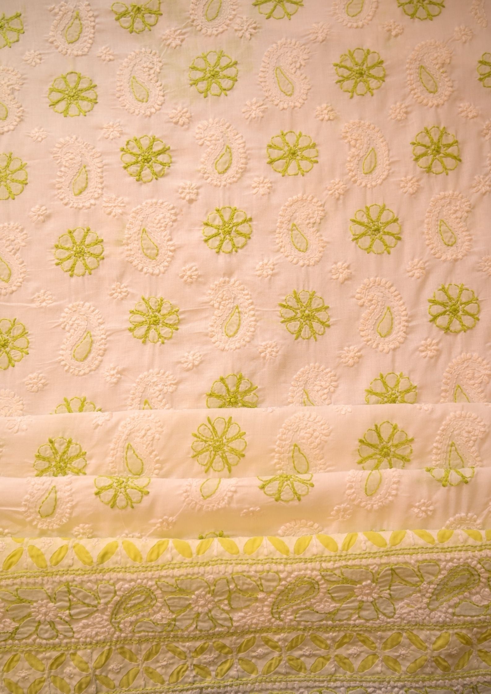 Cotton white - green and yellow 3 pc suit