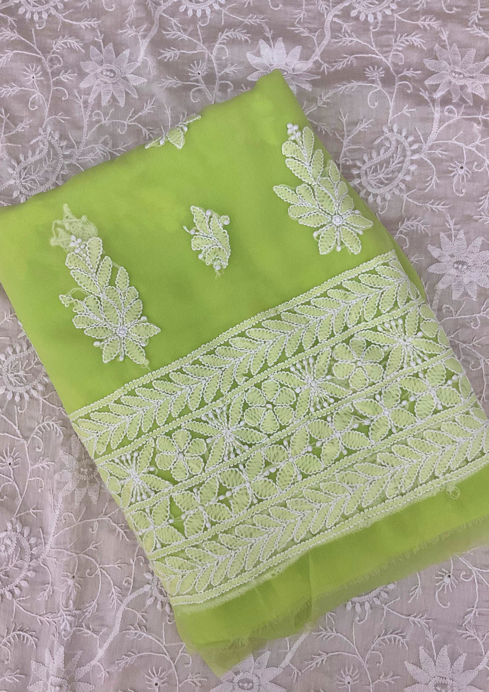 Georgette Unstitched Chikankari Suit 3 pc - Lime Green