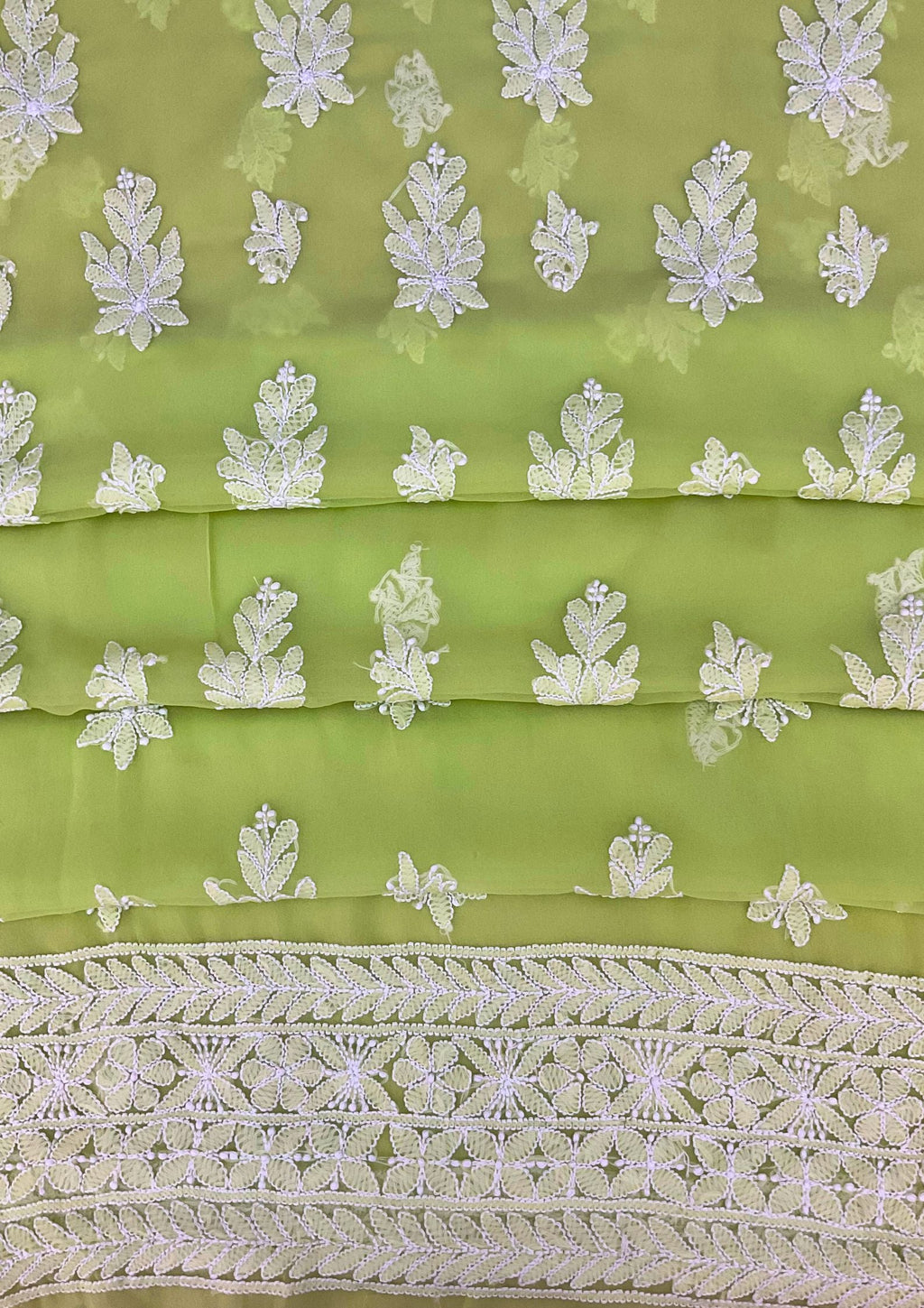 Georgette Unstitched Chikankari Suit 3 pc - Lime Green