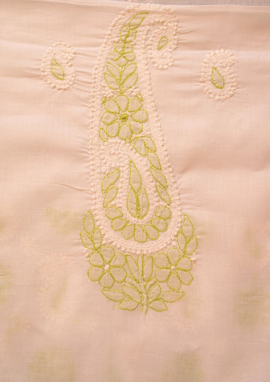 Cotton white - green and yellow 3 pc suit