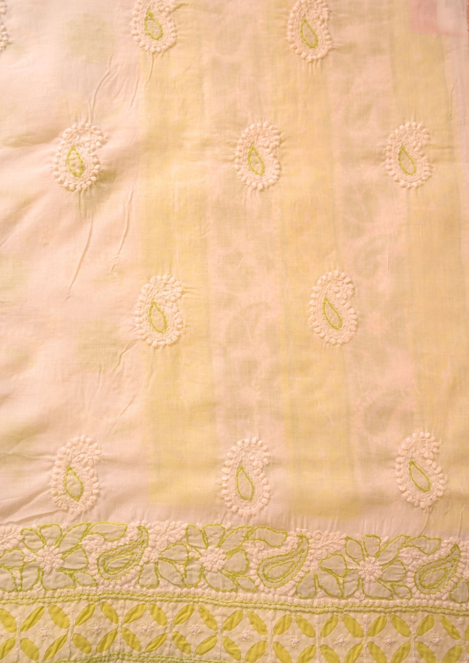 Cotton white - green and yellow 3 pc suit