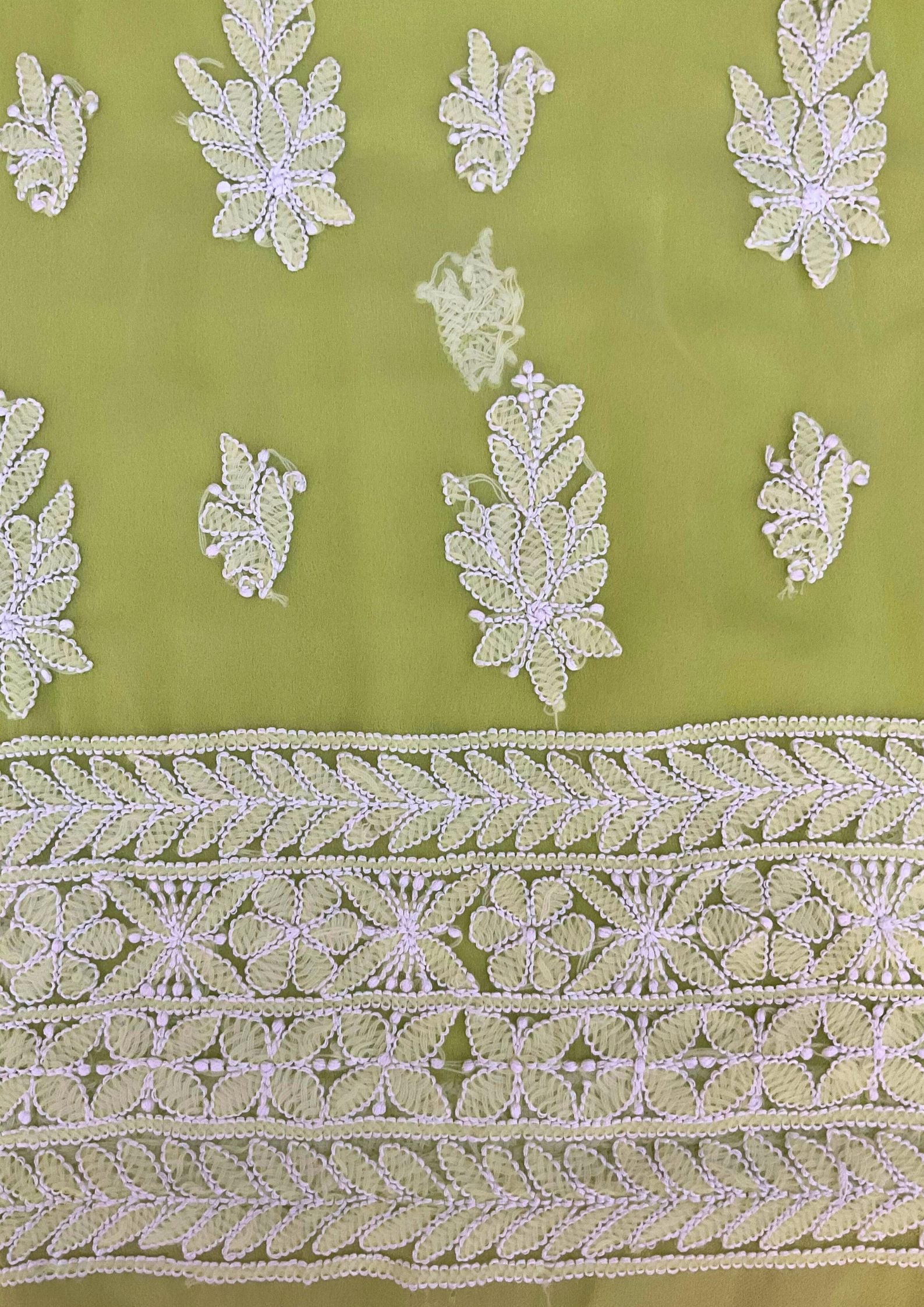 Georgette Unstitched Chikankari Suit 3 pc - Lime Green