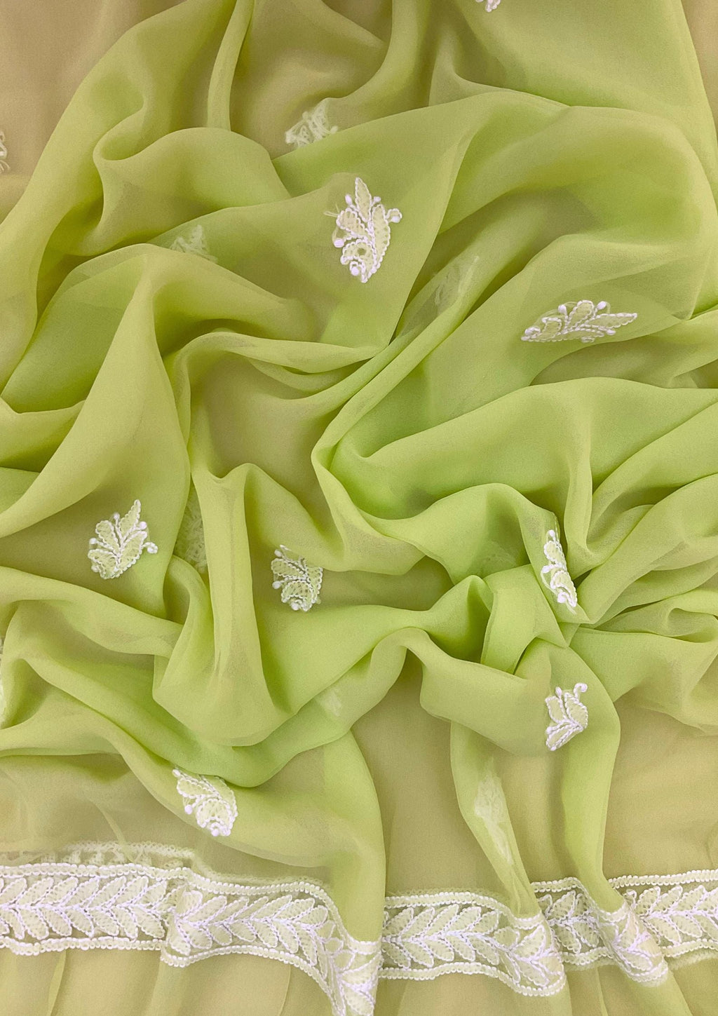 Georgette Unstitched Chikankari Suit 3 pc - Lime Green