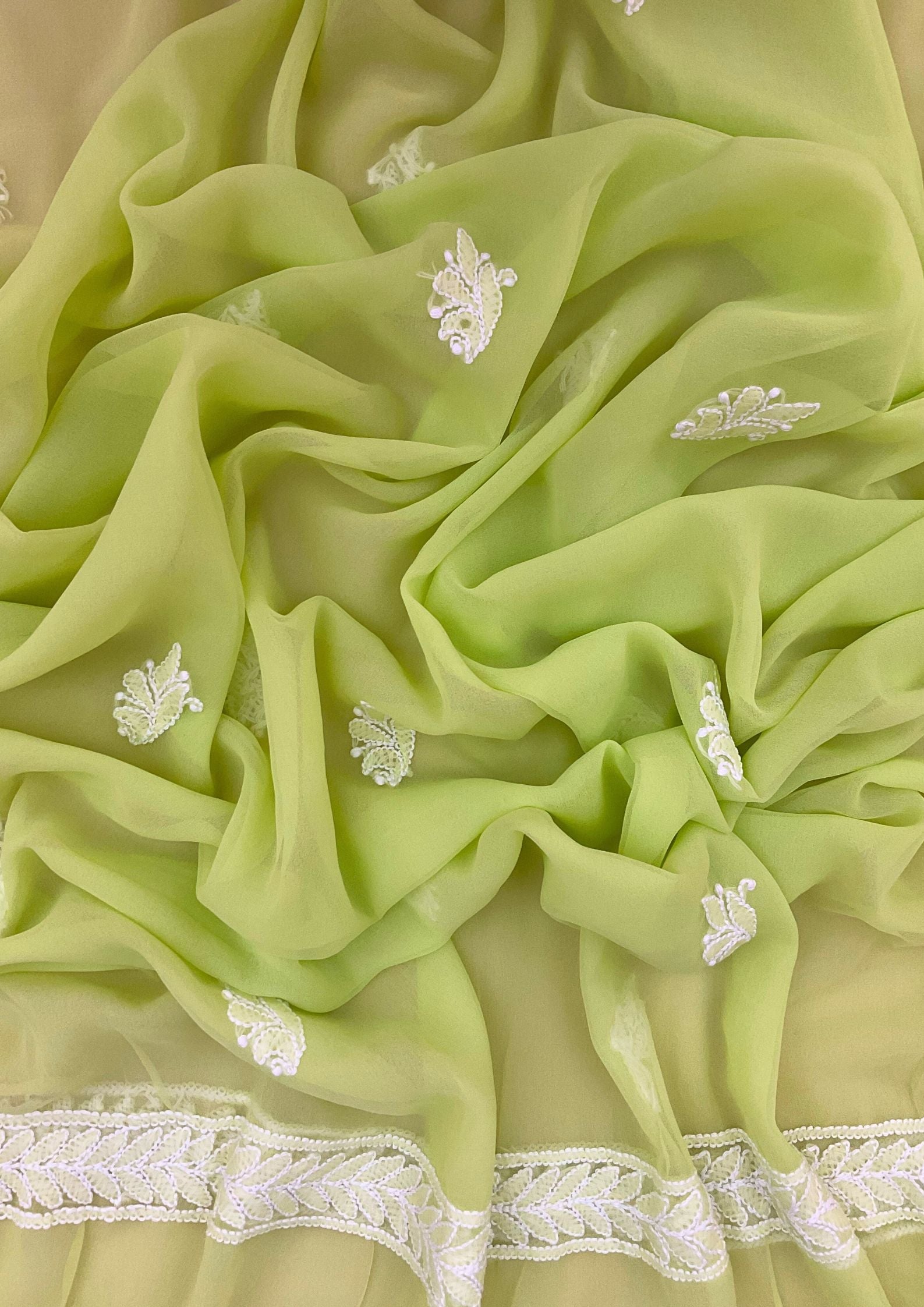 Georgette Unstitched Chikankari Suit 3 pc - Lime Green