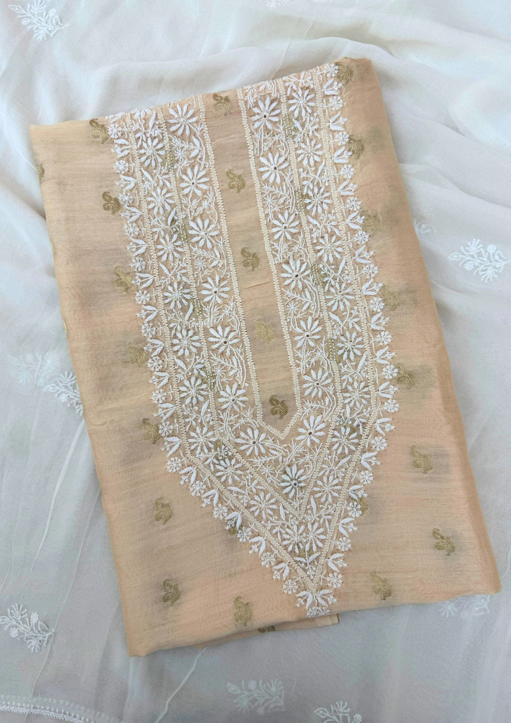 Mul Chanderi Chikankari Men's Kurta With Banarsi Booti - Beige