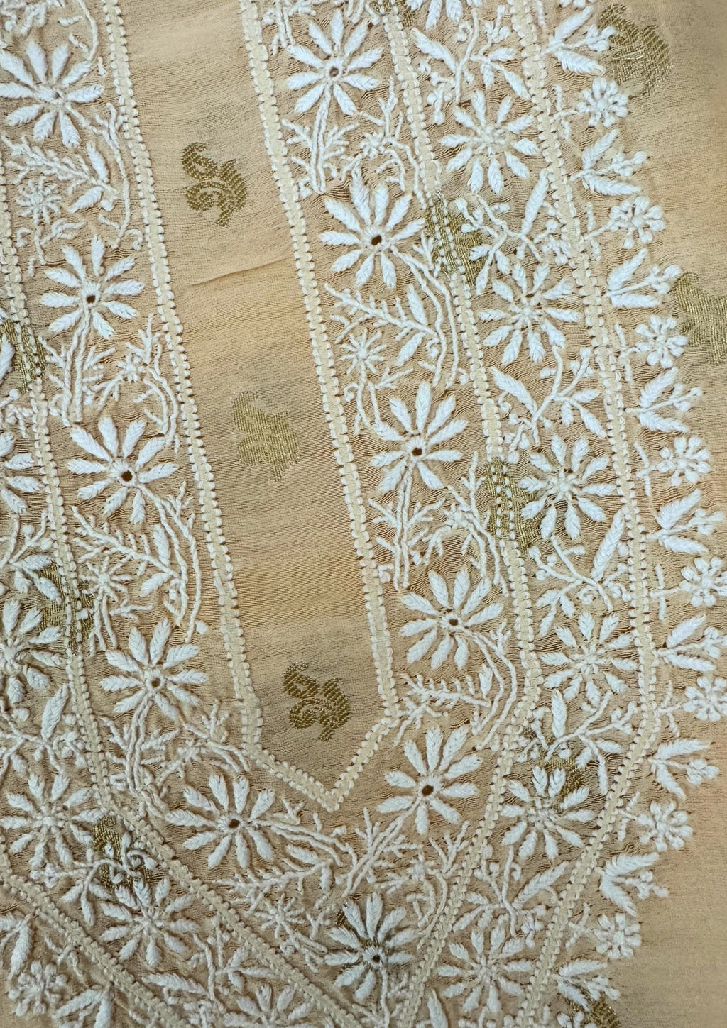 Mul Chanderi Chikankari Men's Kurta With Banarsi Booti - Beige
