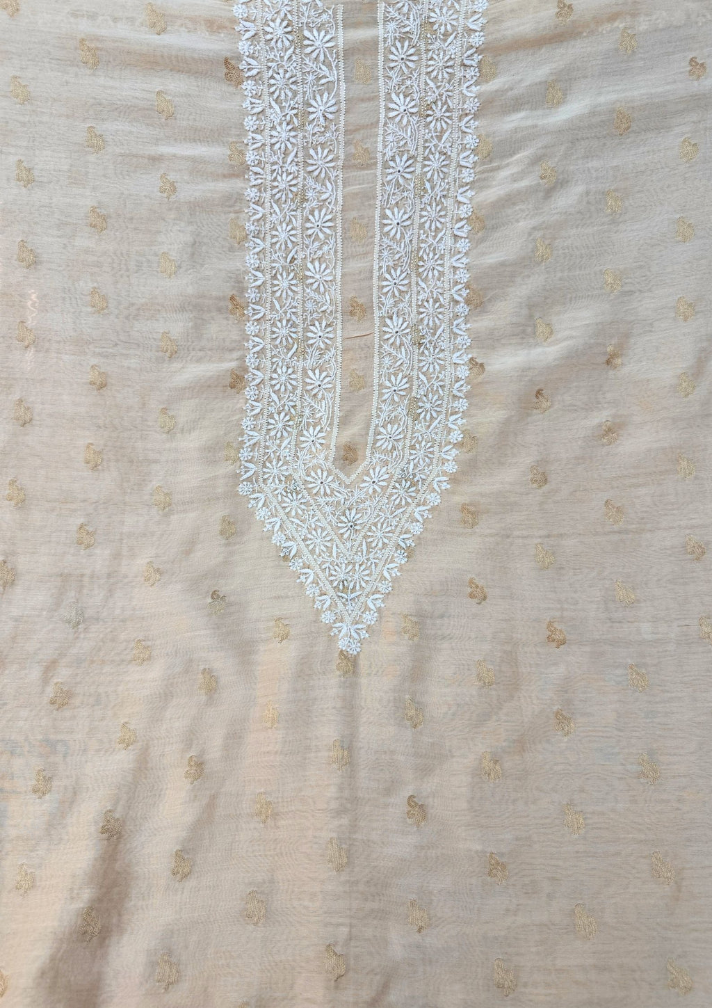 Mul Chanderi Chikankari Men's Kurta With Banarsi Booti - Beige