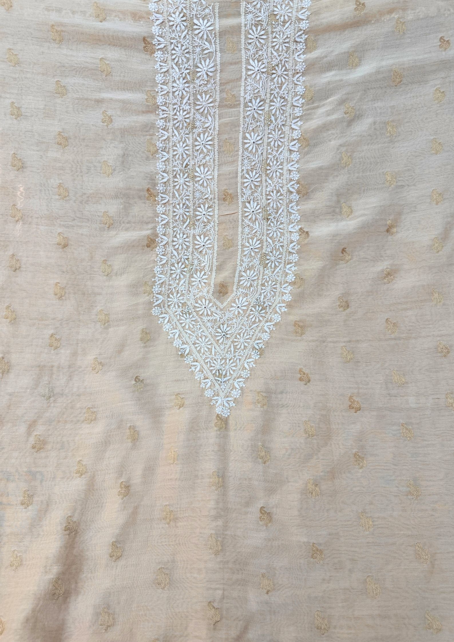 Mul Chanderi Chikankari Men's Kurta With Banarsi Booti - Beige