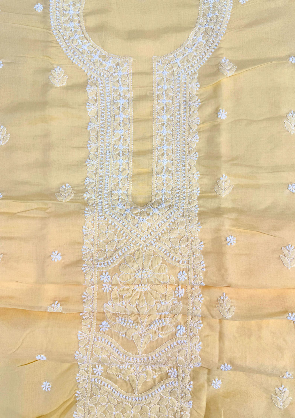 Cotton Unstitched Chikankari Suit Material - Yellow