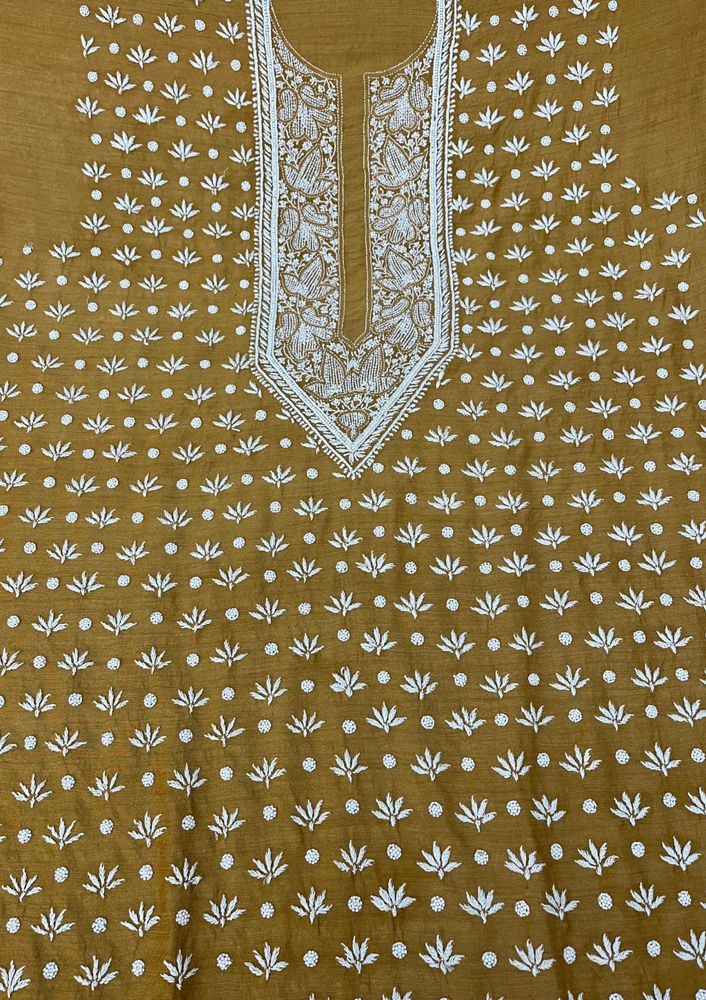 Moonga Silk Chikankari Mens Kurta - Ochre Yellow