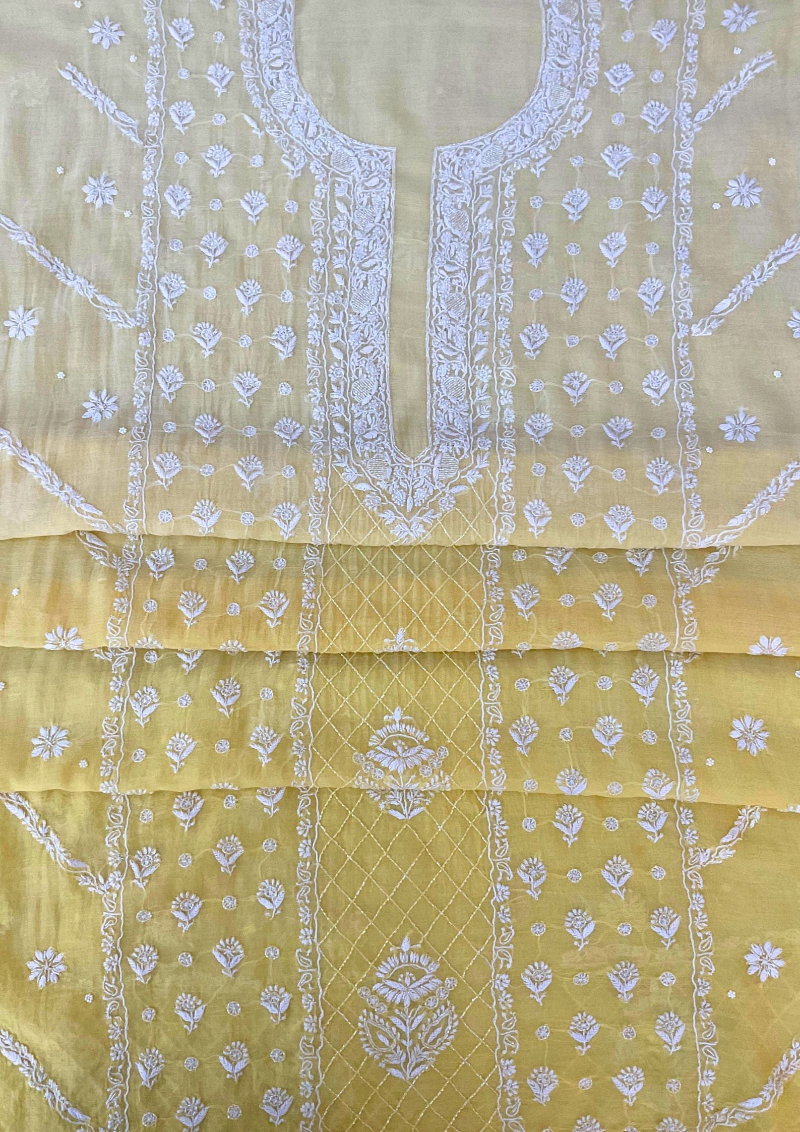 Mul Chanderi Chikankari Suit - Ombre Yellow