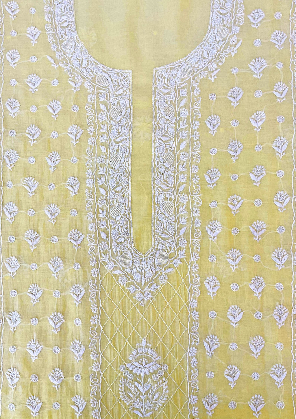 Mul Chanderi Chikankari Suit - Ombre Yellow