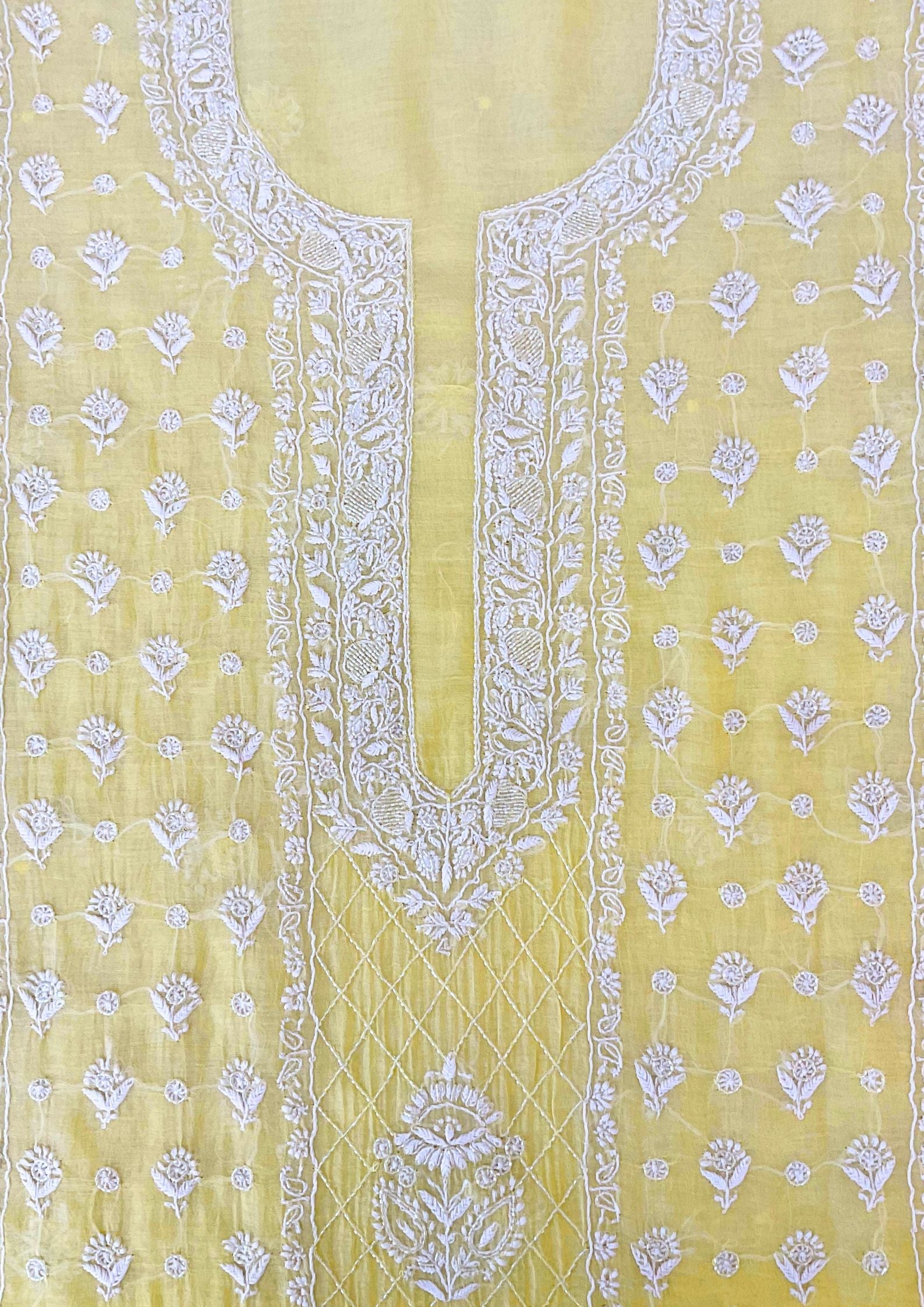 Mul Chanderi Chikankari Suit - Ombre Yellow