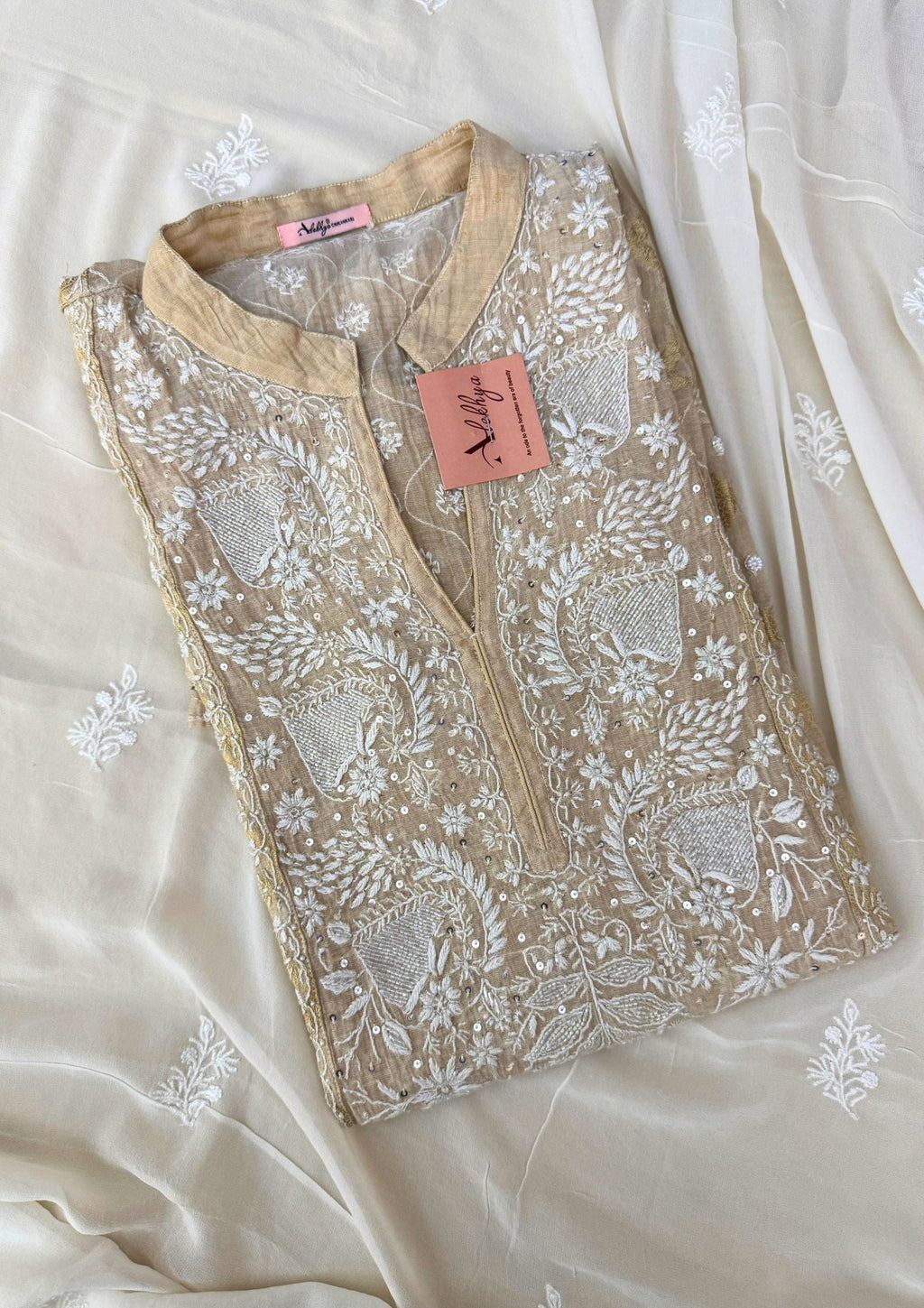 Tissue Chikankari Co-ord Set - Beige