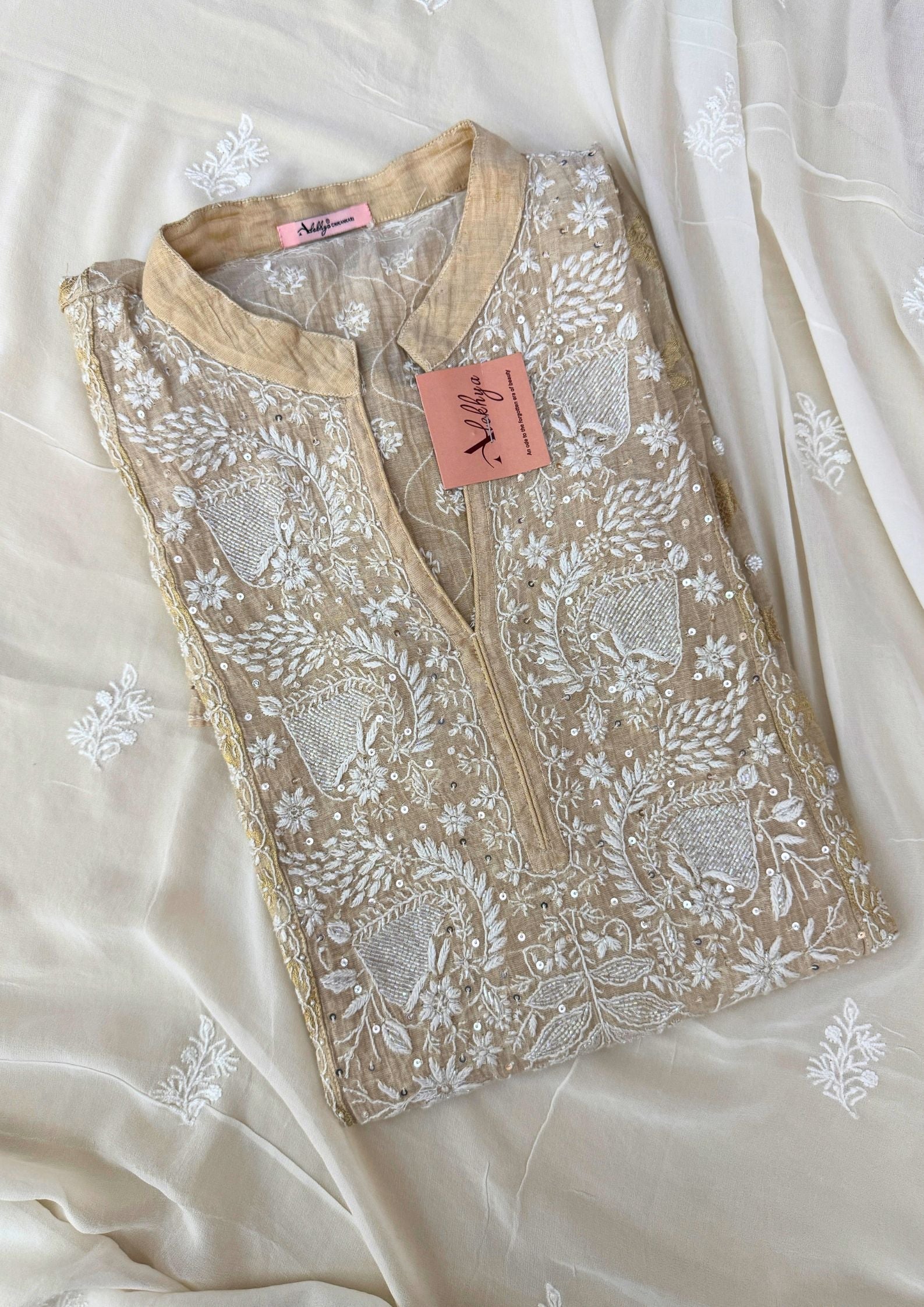 Tissue Chikankari Co-ord Set - Beige