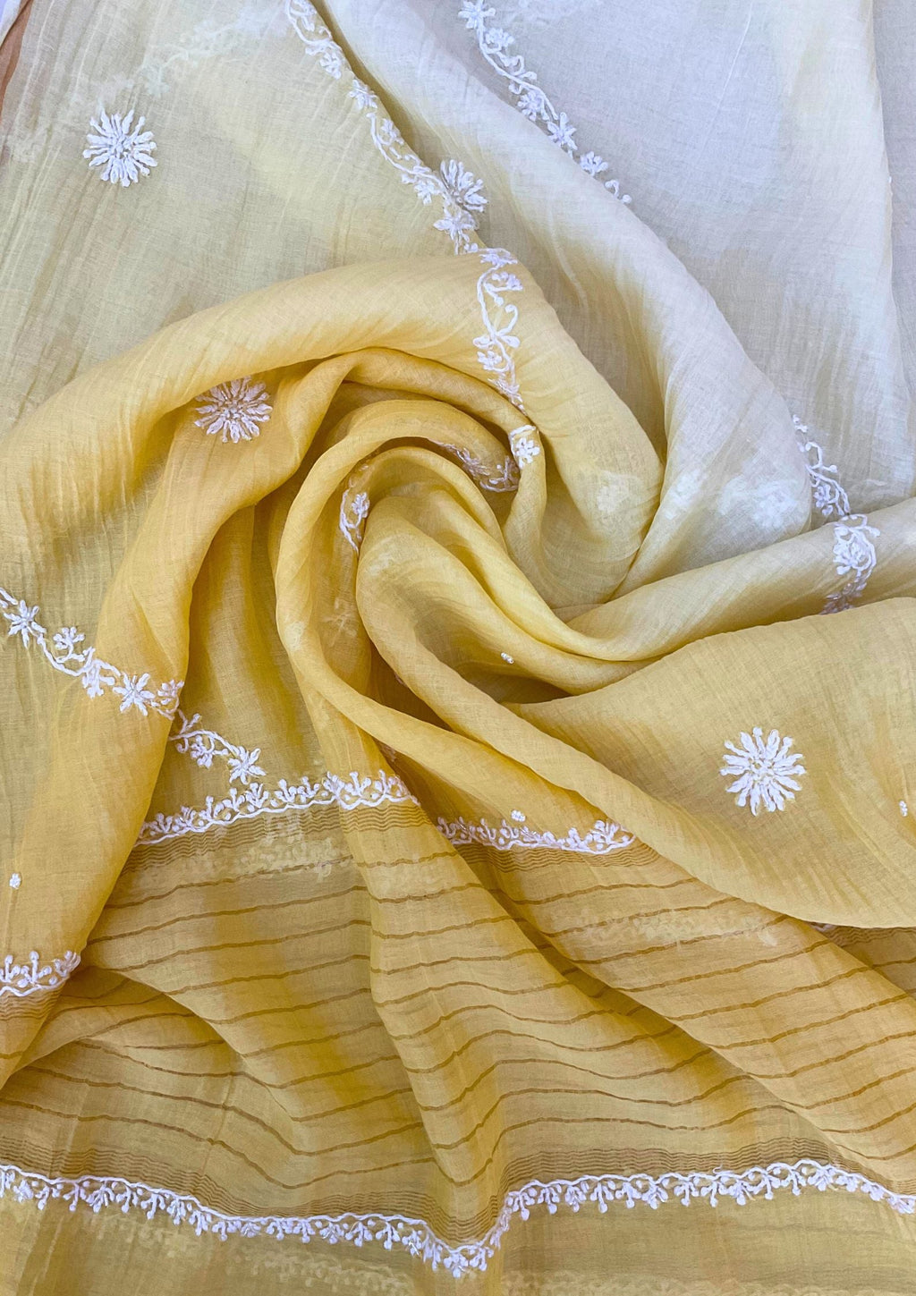 Mul Chanderi Chikankari Suit - Ombre Yellow