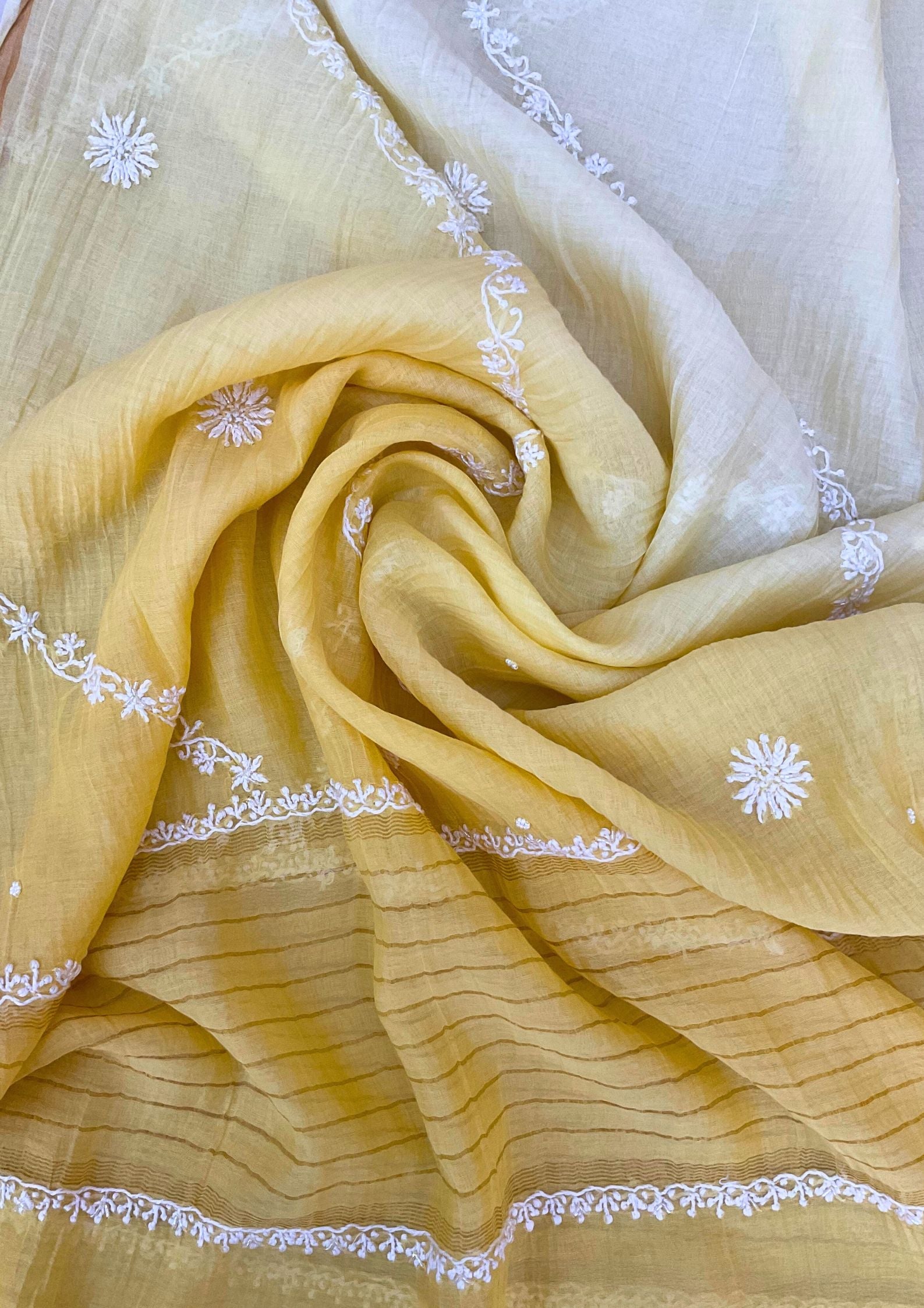 Mul Chanderi Chikankari Suit - Ombre Yellow