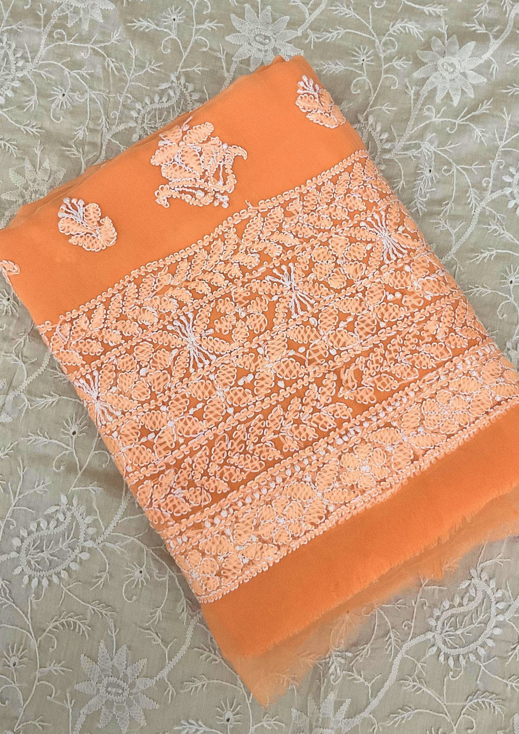 Georgette Unstitched Chikankari Suit 3 pc - Orange