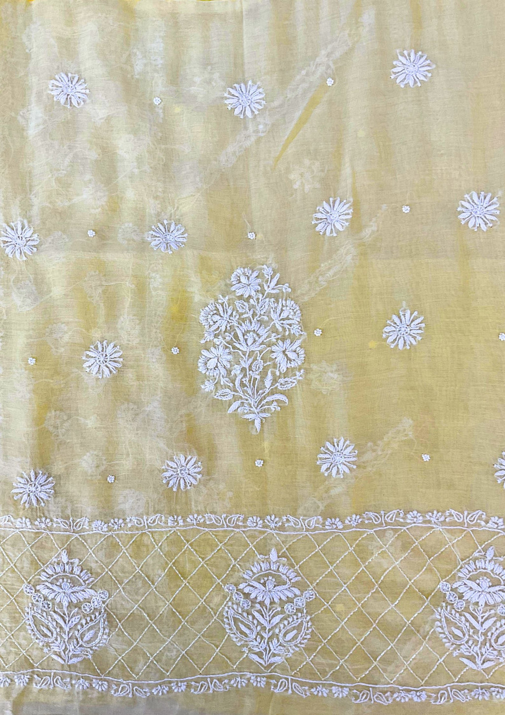 Mul Chanderi Chikankari Suit - Ombre Yellow
