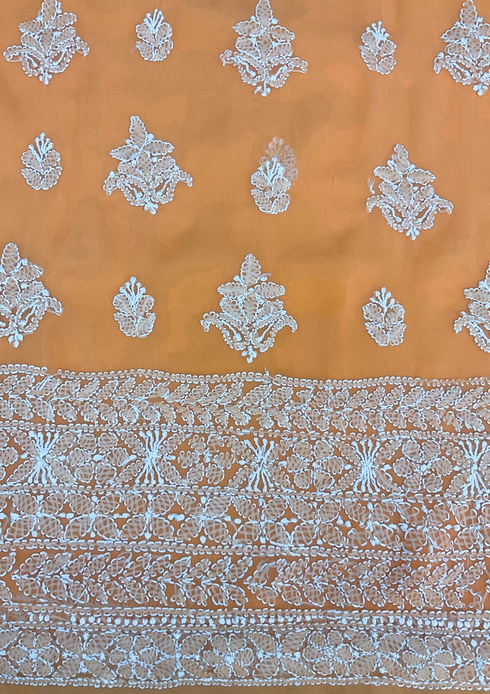 Georgette Unstitched Chikankari Suit 3 pc - Orange