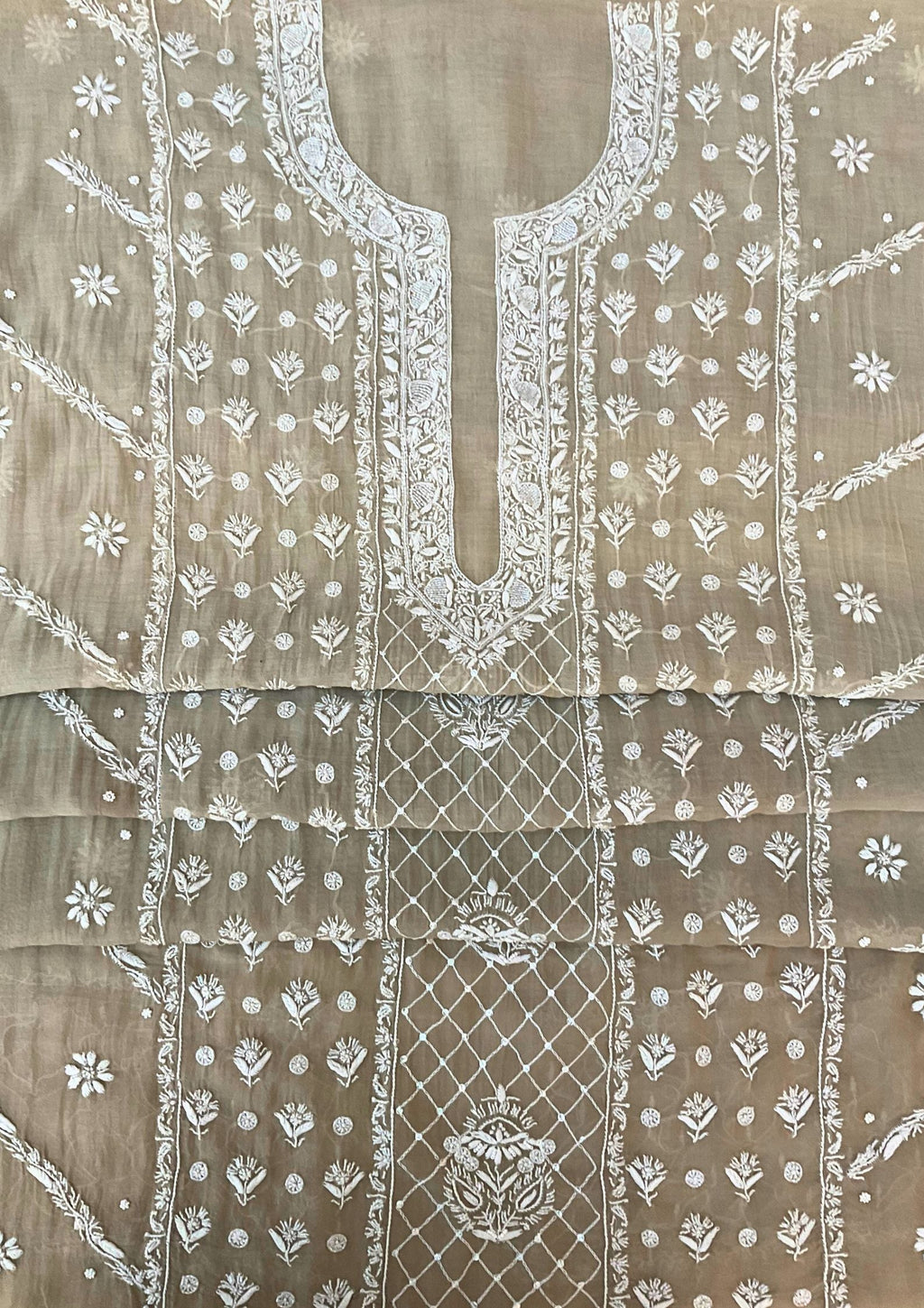 Mul Chanderi Chikankari Suit - Grey