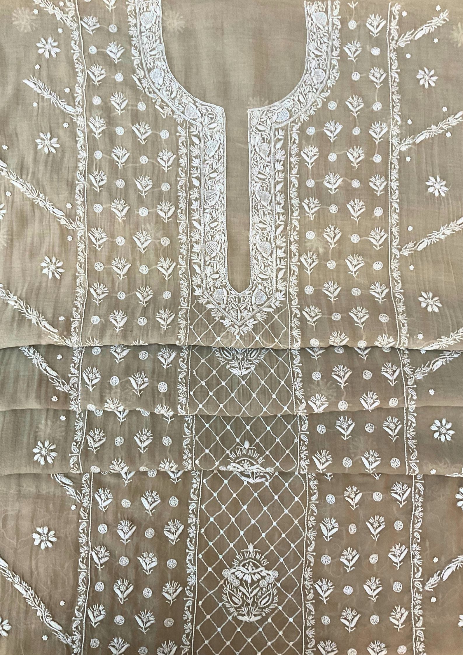 Mul Chanderi Chikankari Suit - Grey