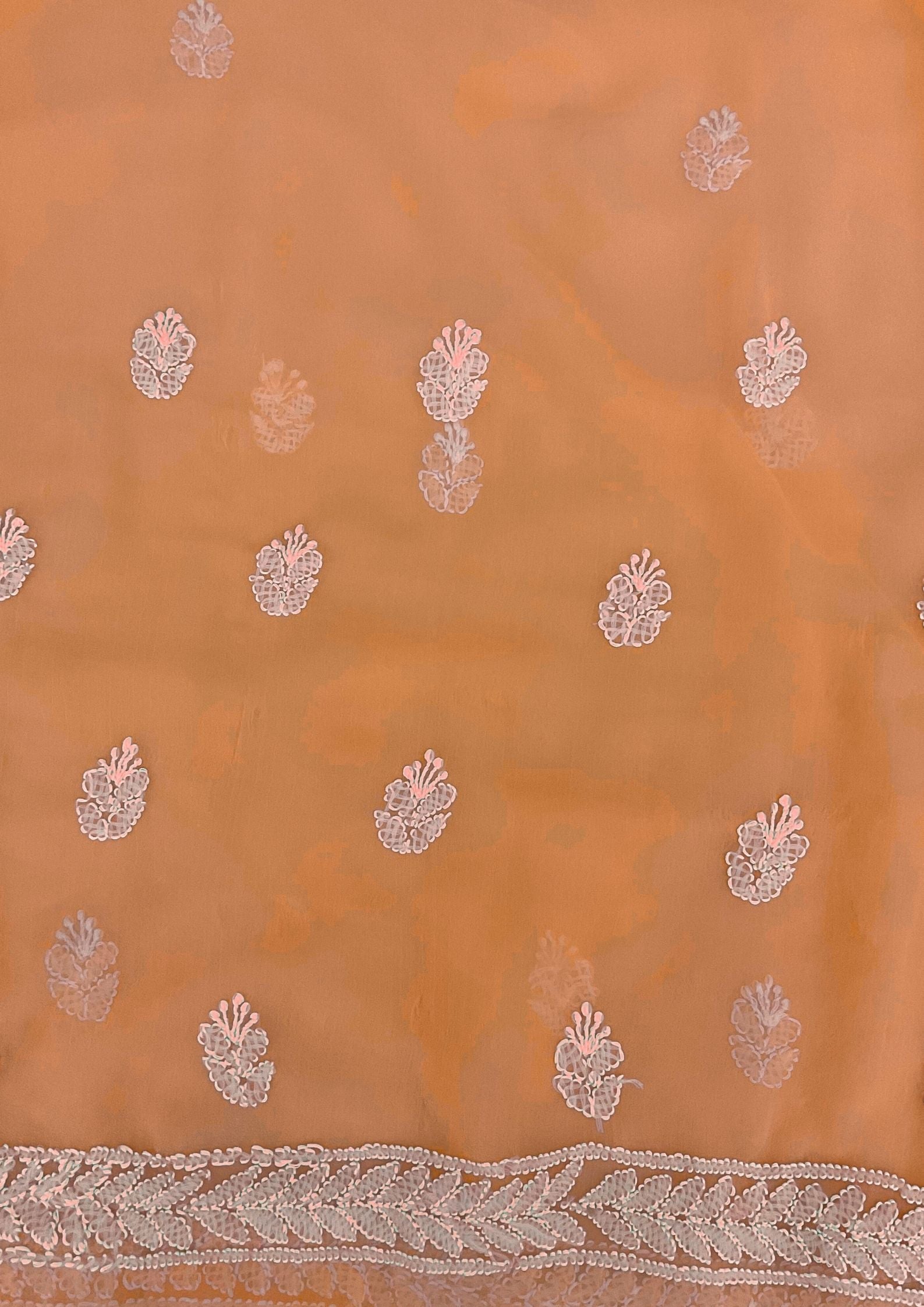 Georgette Unstitched Chikankari Suit 3 pc - Orange