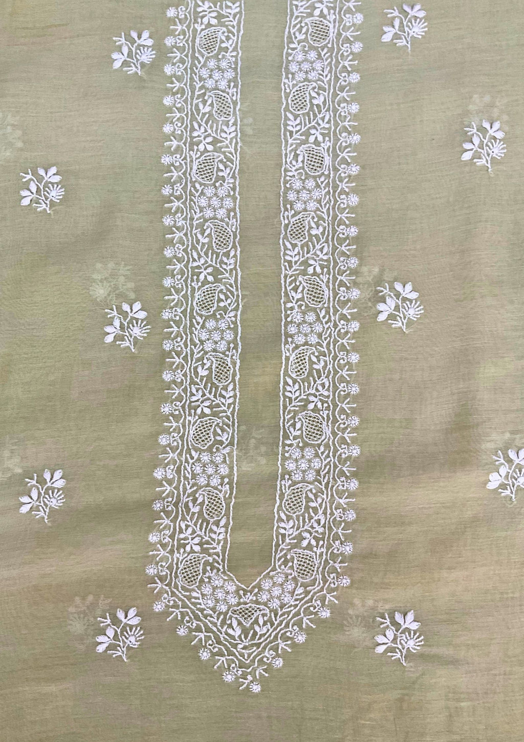 Mul Chanderi Chikankari Men’s kurta - Sap Green