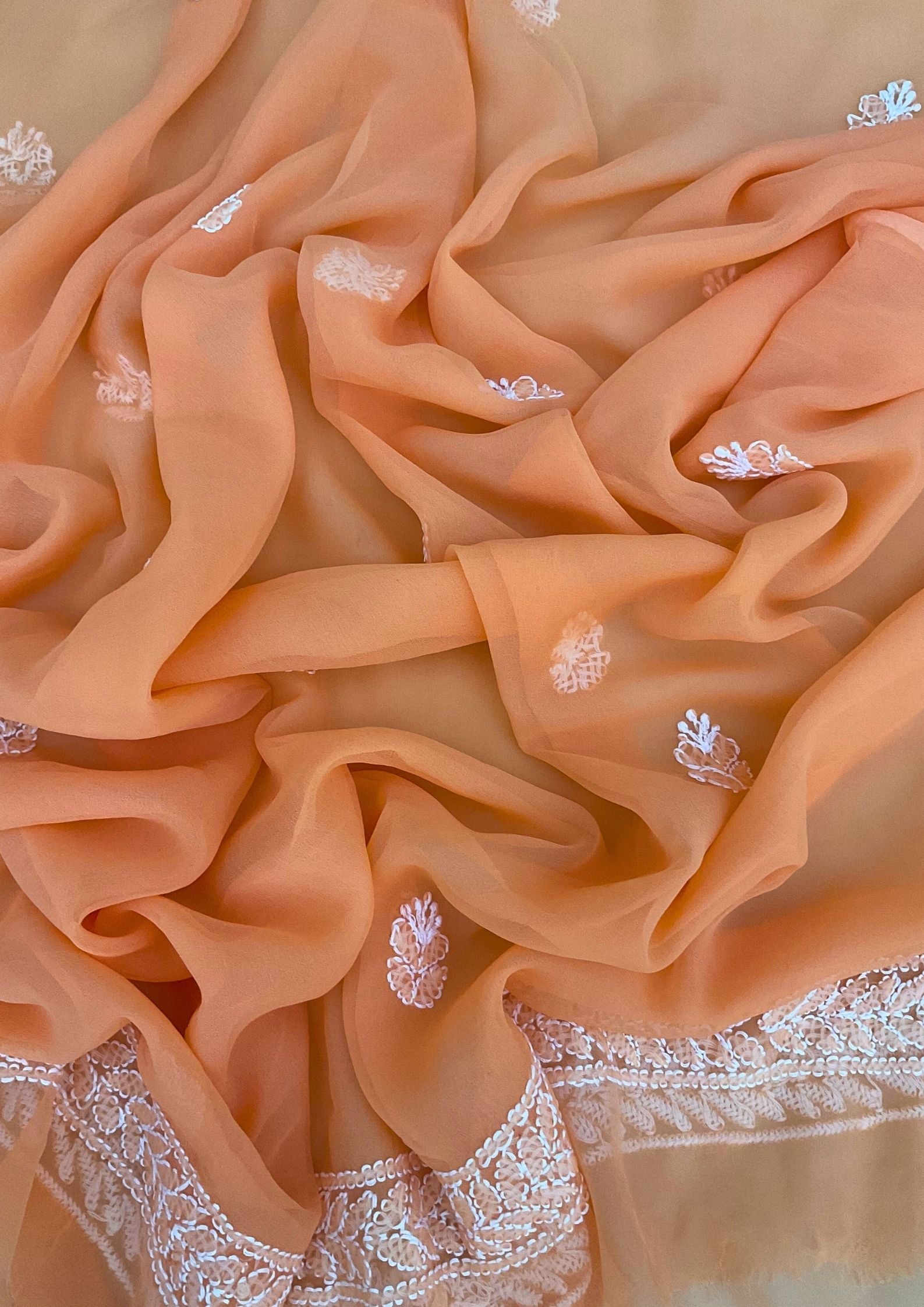 Georgette Unstitched Chikankari Suit 3 pc - Orange