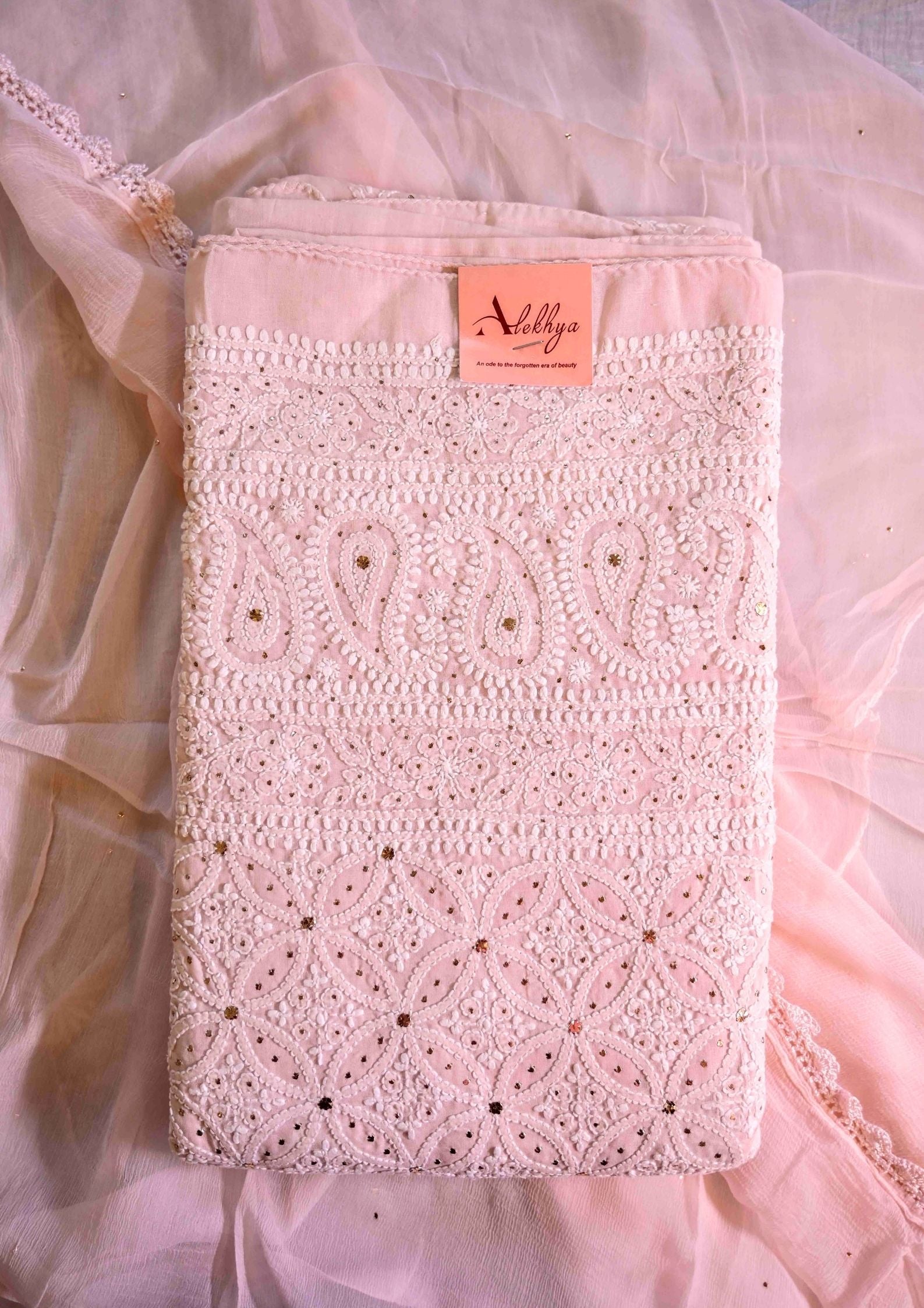 Women's Handcrafted Cotton Chikankari Unstitched Suit Material - SC247320