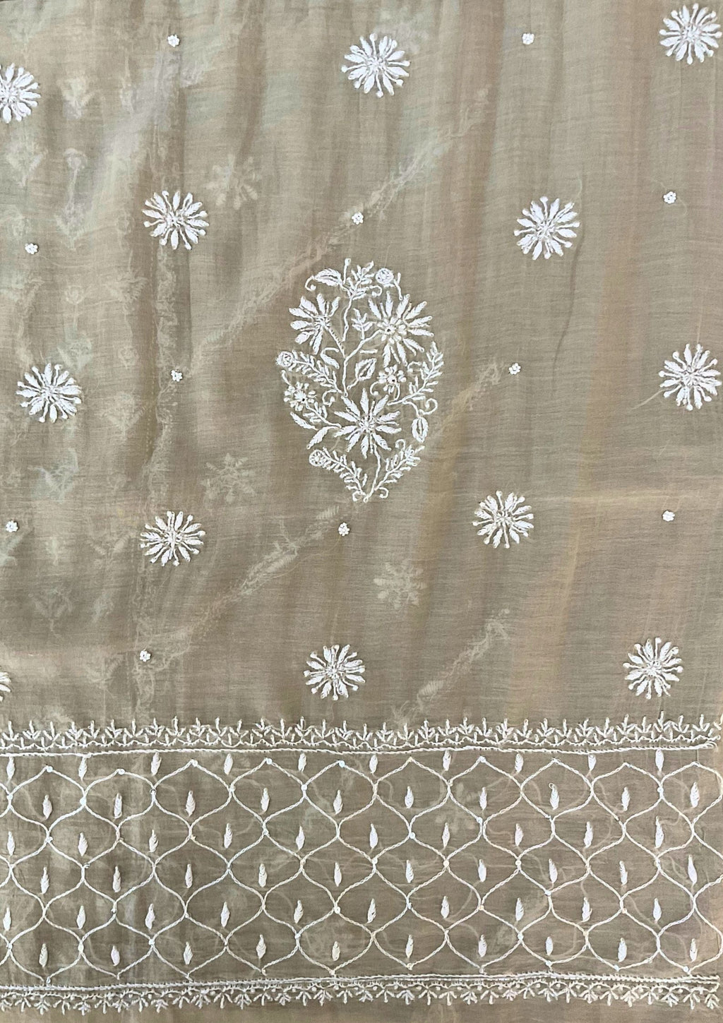 Mul Chanderi Chikankari Suit - Grey