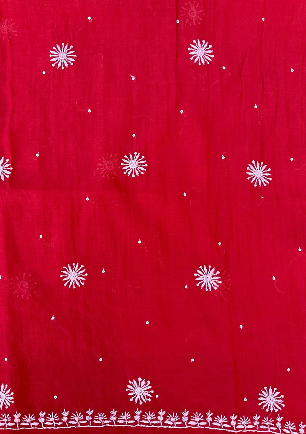 Mul Chanderi Chikankari Suit - Red