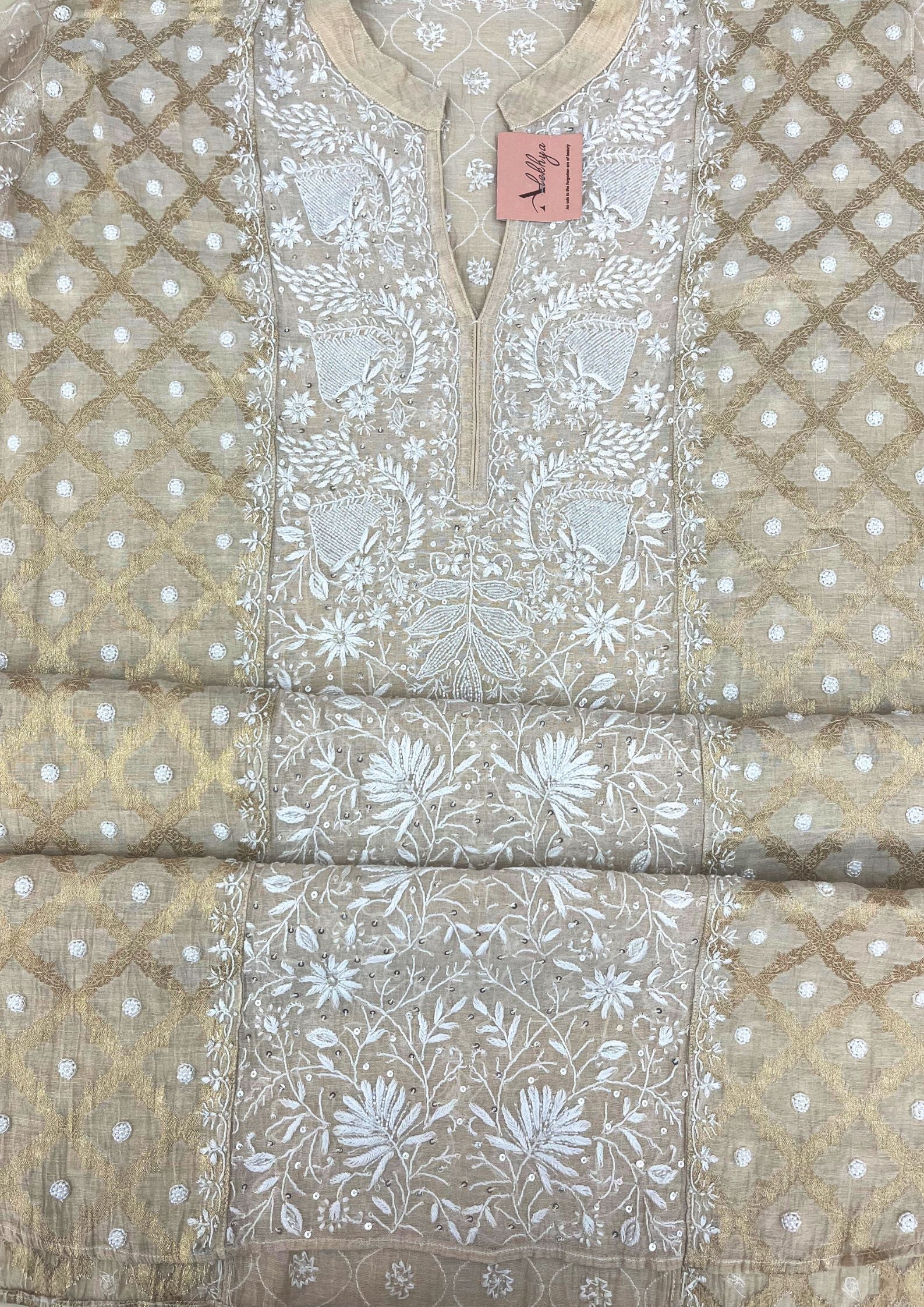 Tissue Chikankari Co-ord Set - Beige
