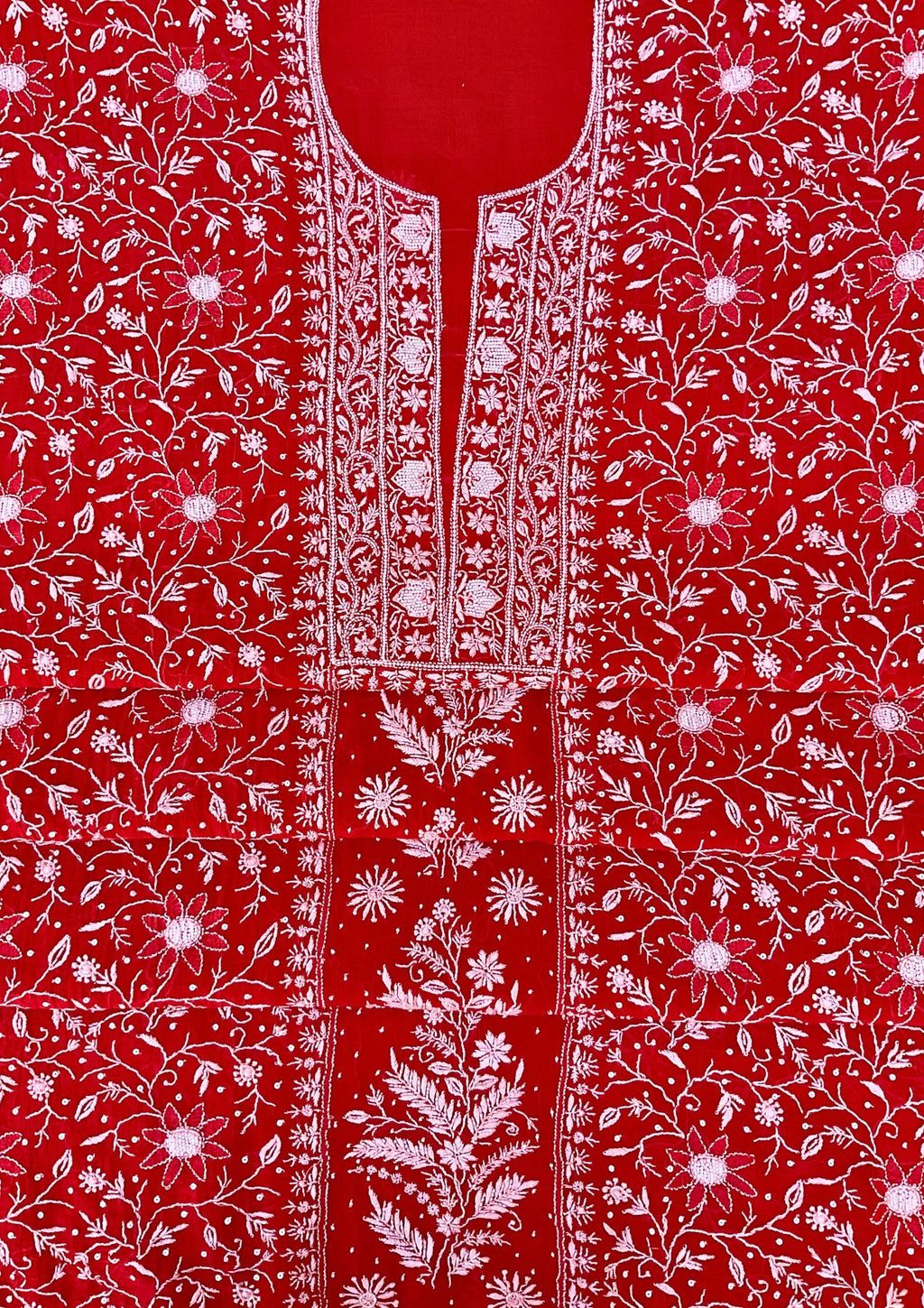Mul Chanderi Chikankari Suit - Red