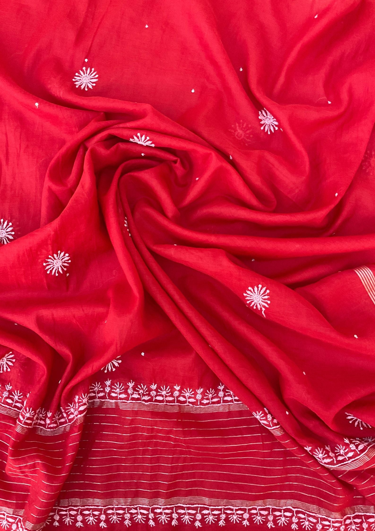 Mul Chanderi Chikankari Suit - Red