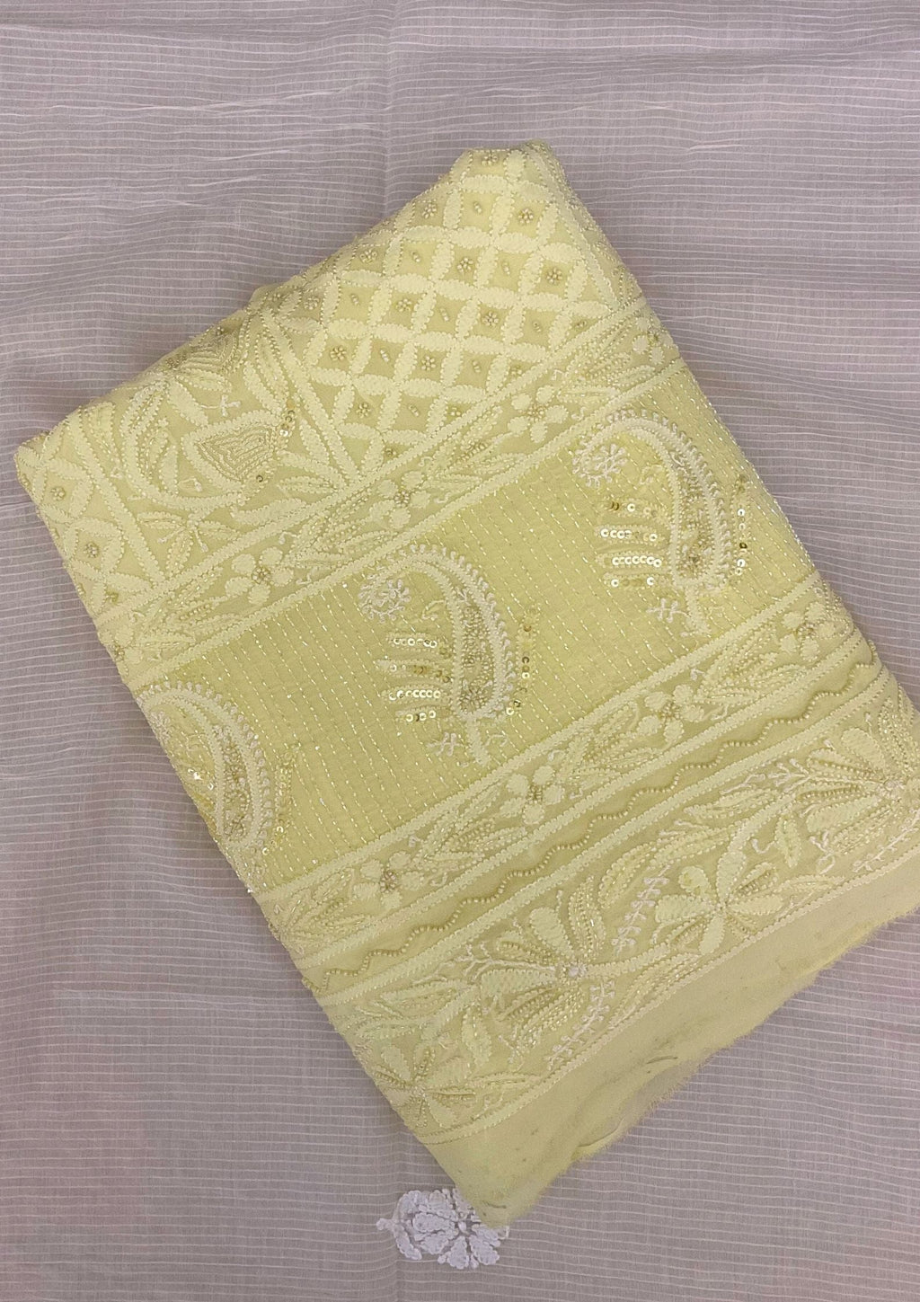 Georgette Unstitched Chikankari Kurta & Dupatta - Lemon Yellow