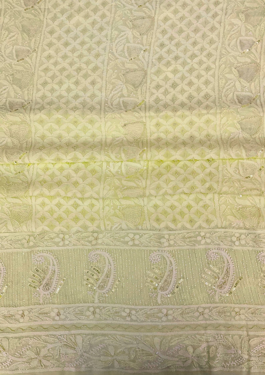 Georgette Unstitched Chikankari Kurta & Dupatta - Lemon Yellow