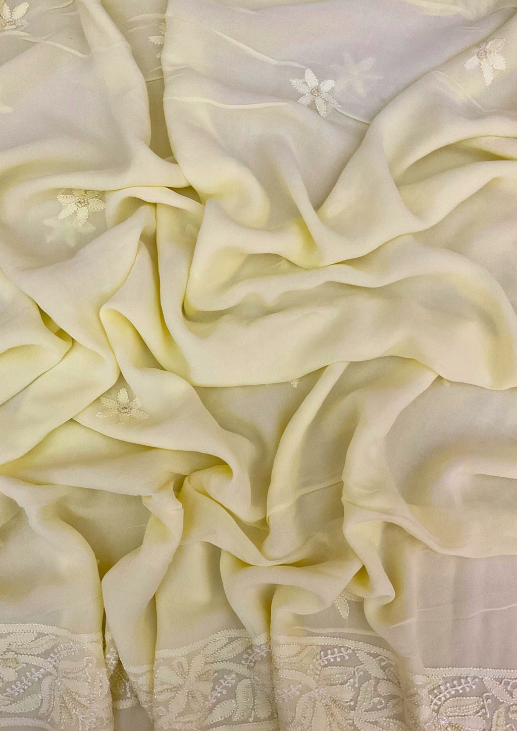 Georgette Unstitched Chikankari Kurta & Dupatta - Lemon Yellow