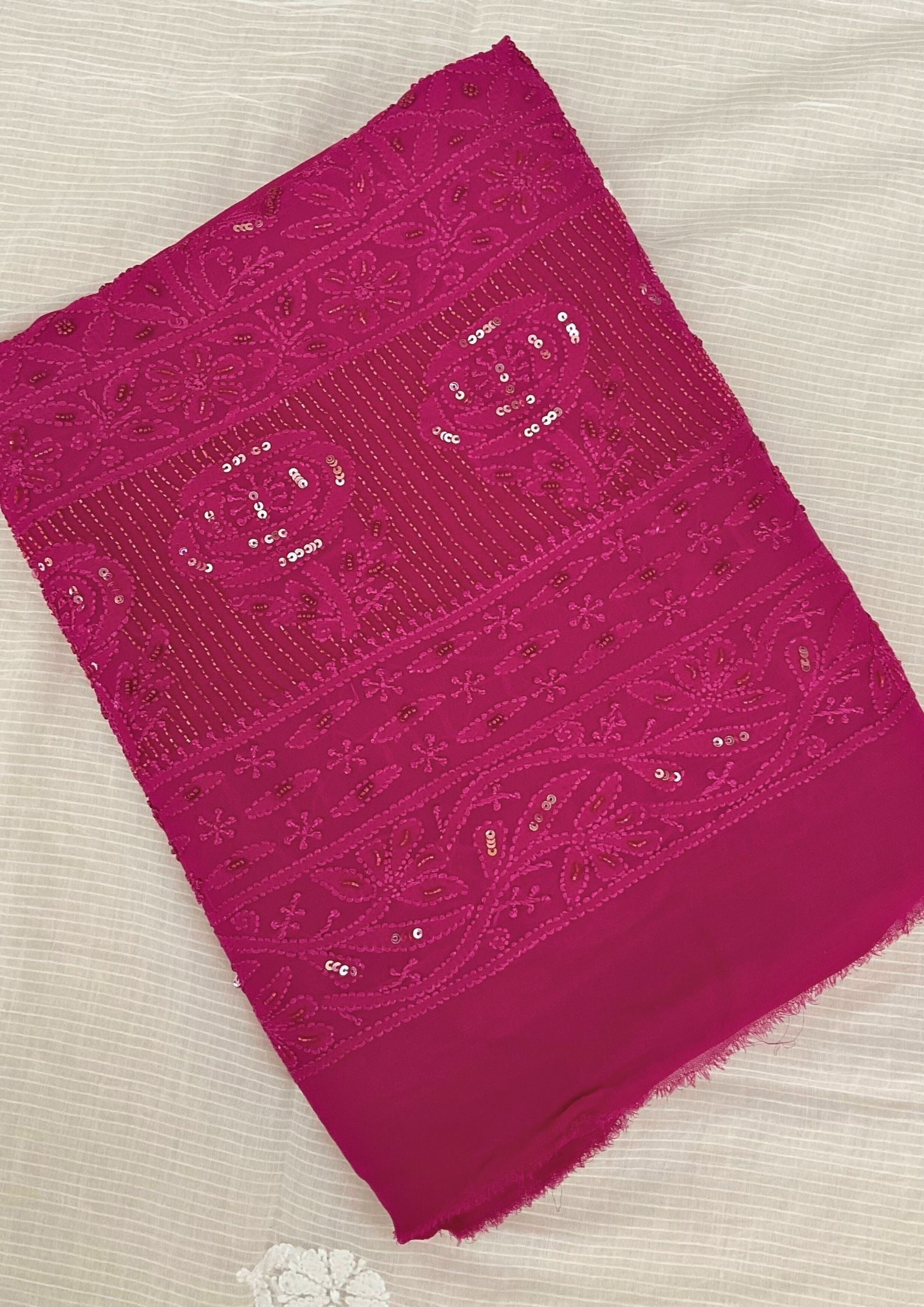 Georgette Unstitched Chikankari Kurta & Dupatta -  Magenta Pink