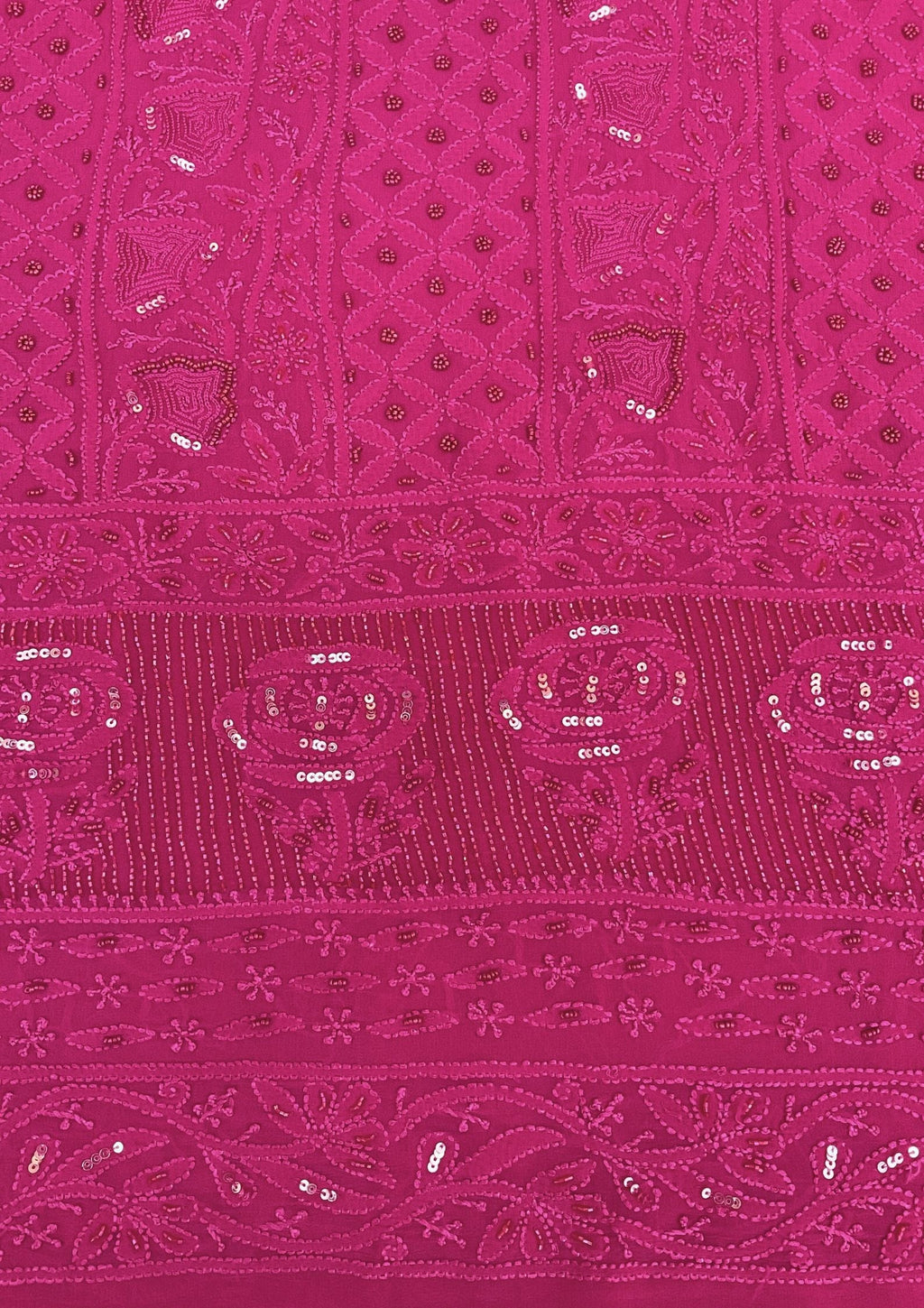 Georgette Unstitched Chikankari Kurta & Dupatta -  Magenta Pink