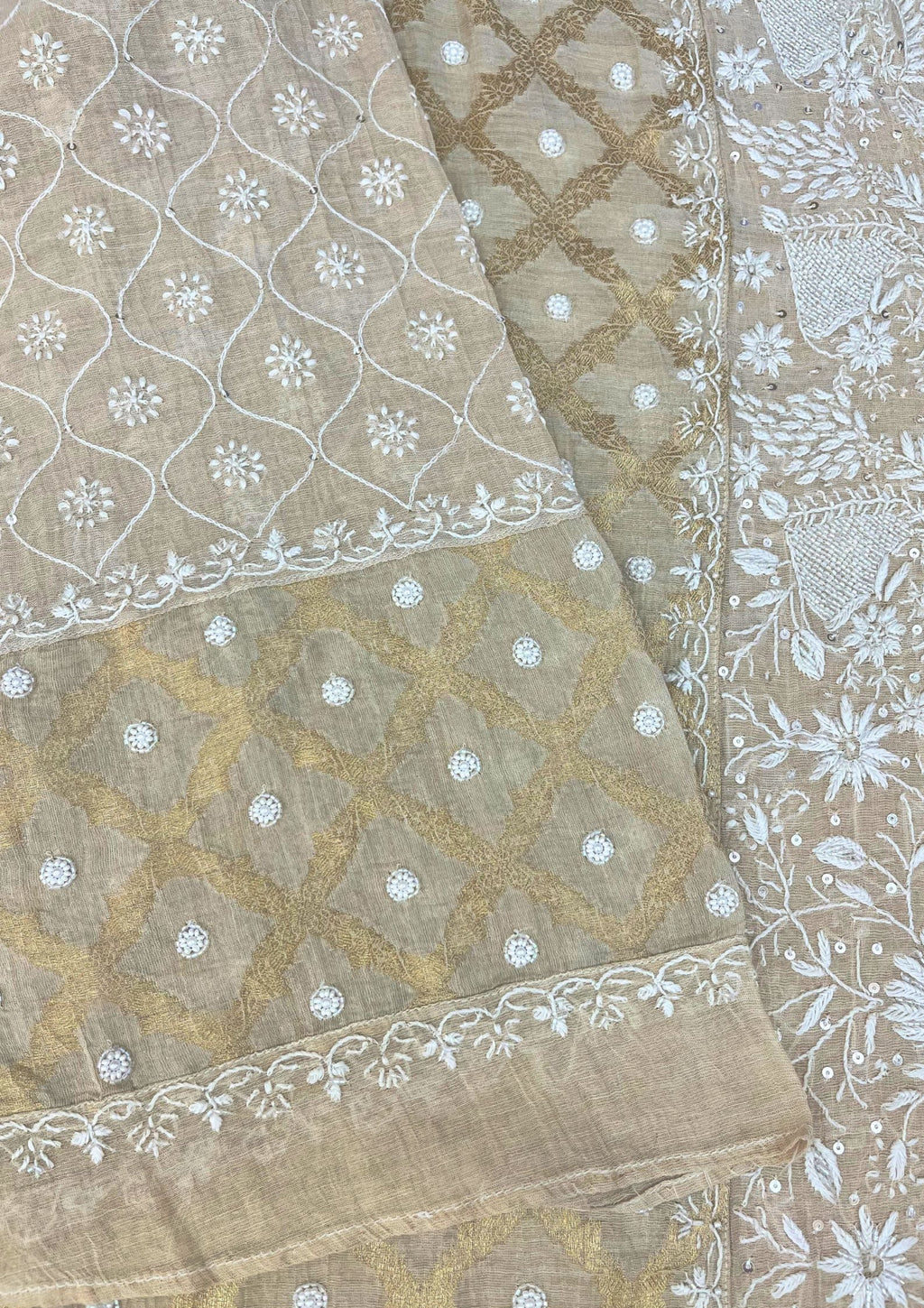 Tissue Chikankari Co-ord Set - Beige