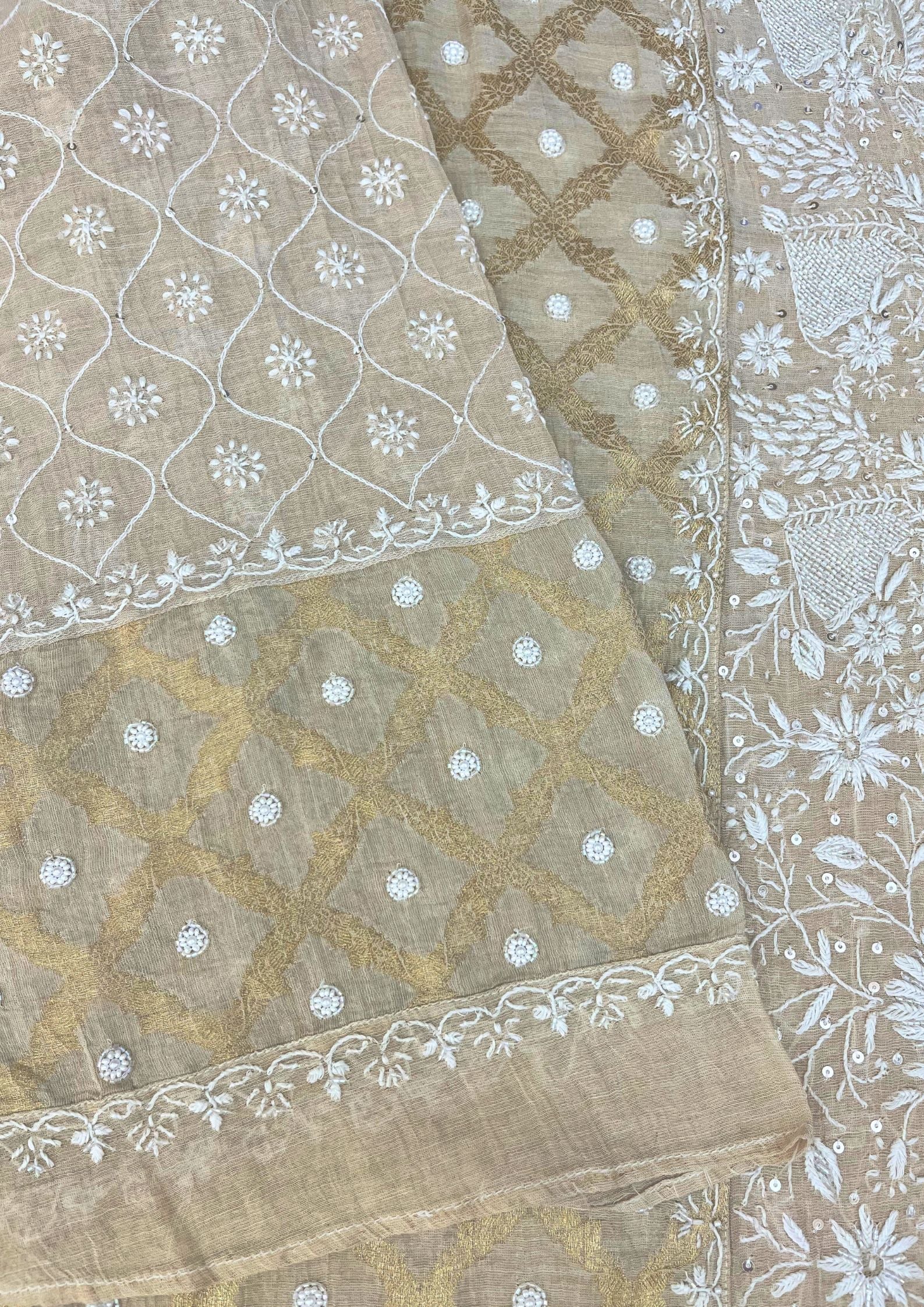 Tissue Chikankari Co-ord Set - Beige