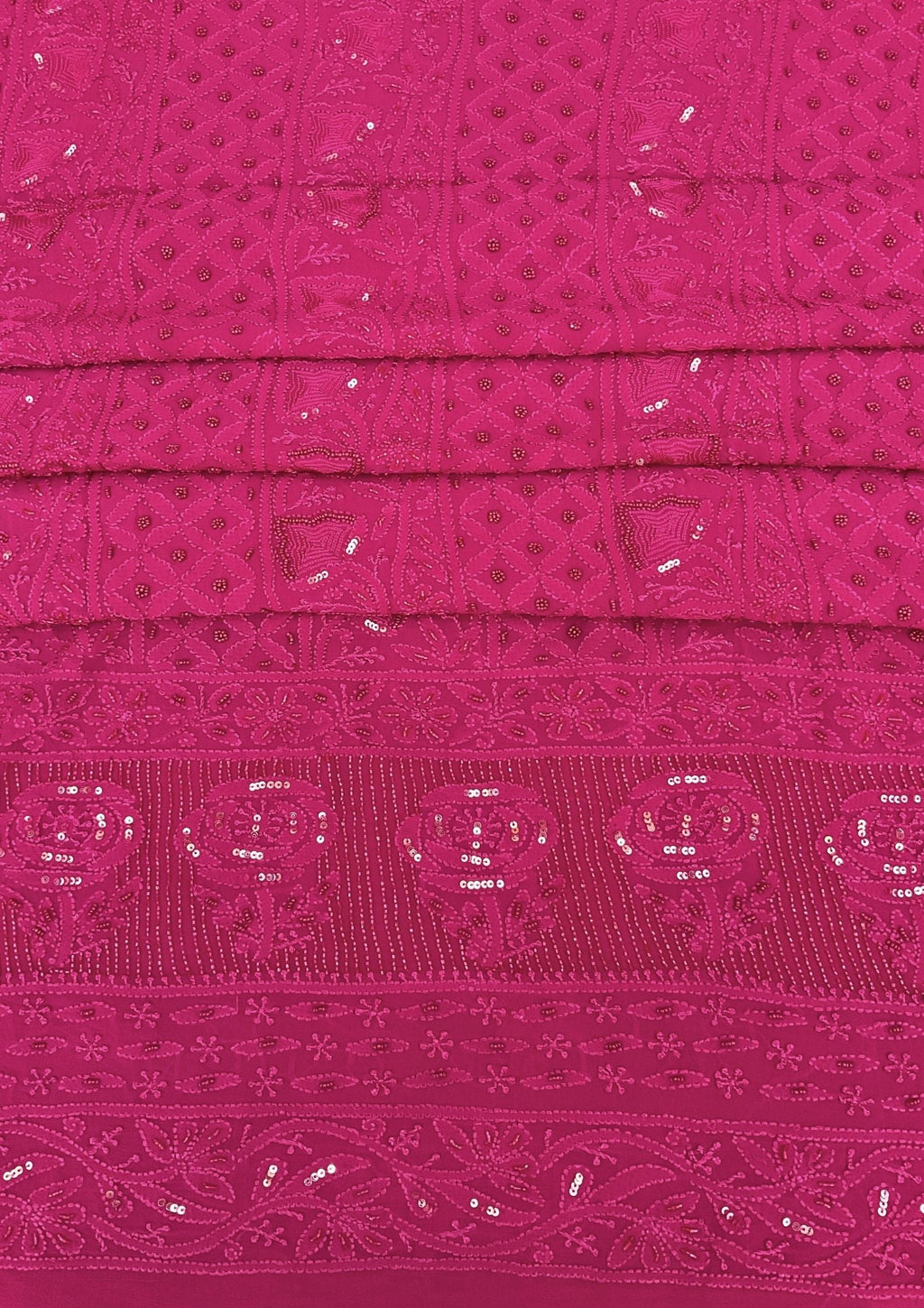 Georgette Unstitched Chikankari Kurta & Dupatta -  Magenta Pink