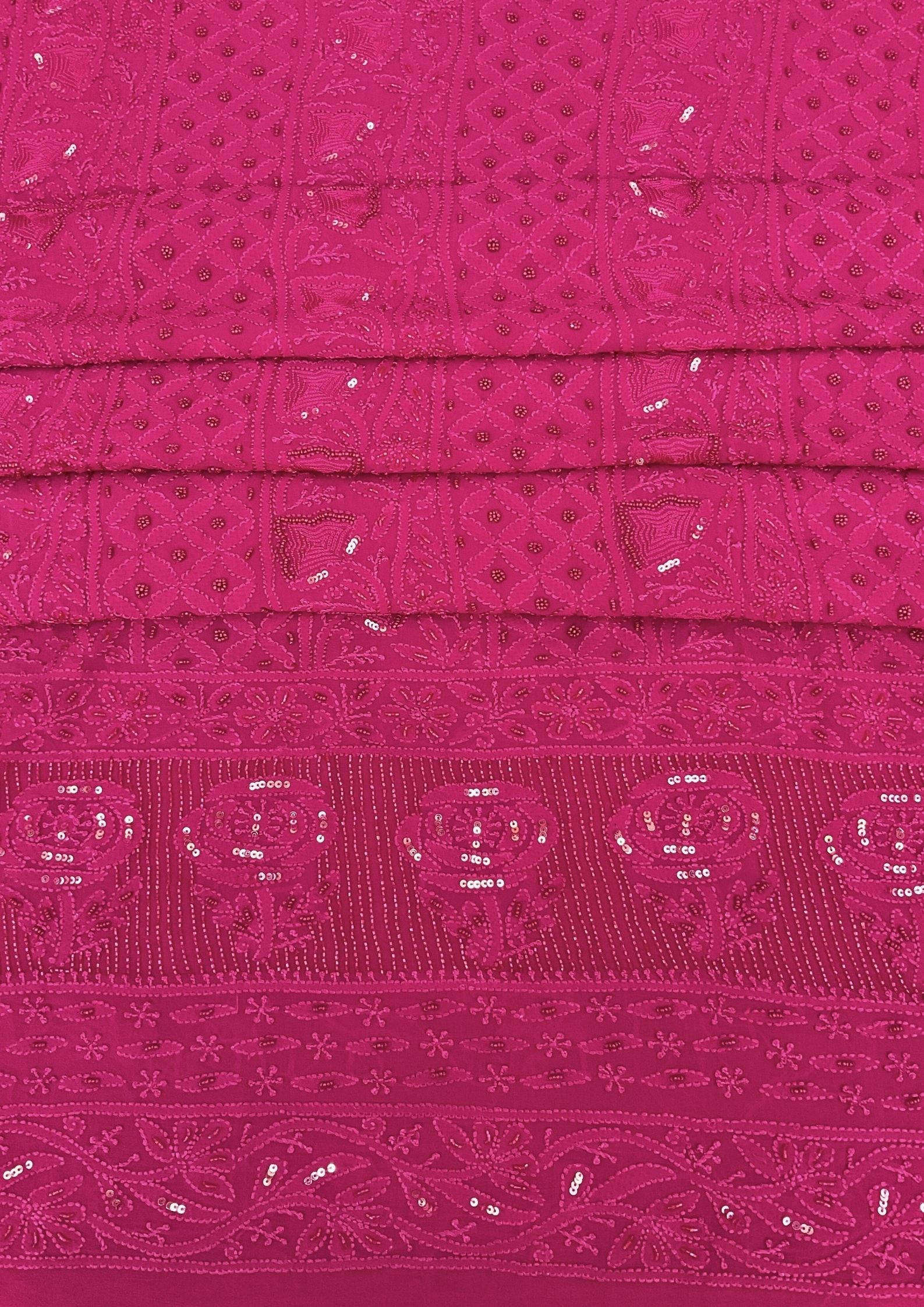 Georgette Unstitched Chikankari Kurta & Dupatta -  Magenta Pink