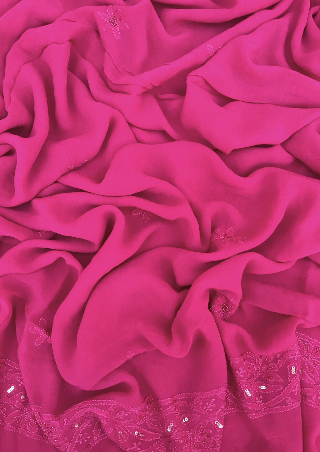 Georgette Unstitched Chikankari Kurta & Dupatta -  Magenta Pink