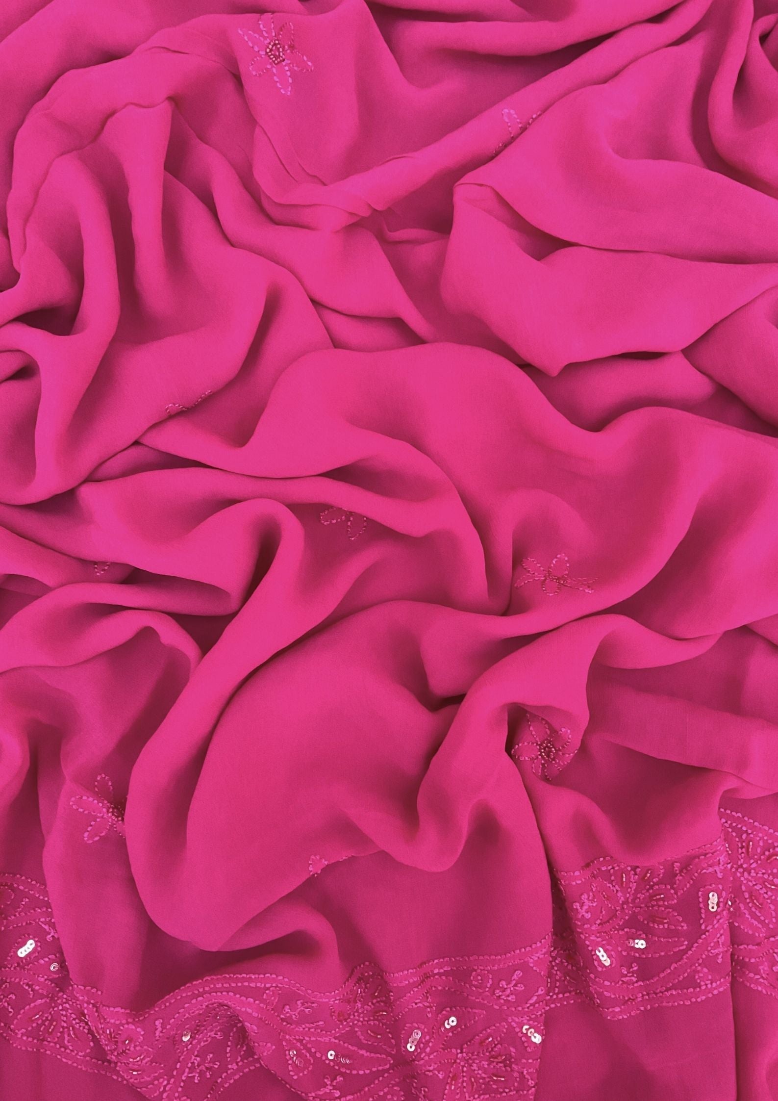 Georgette Unstitched Chikankari Kurta & Dupatta -  Magenta Pink