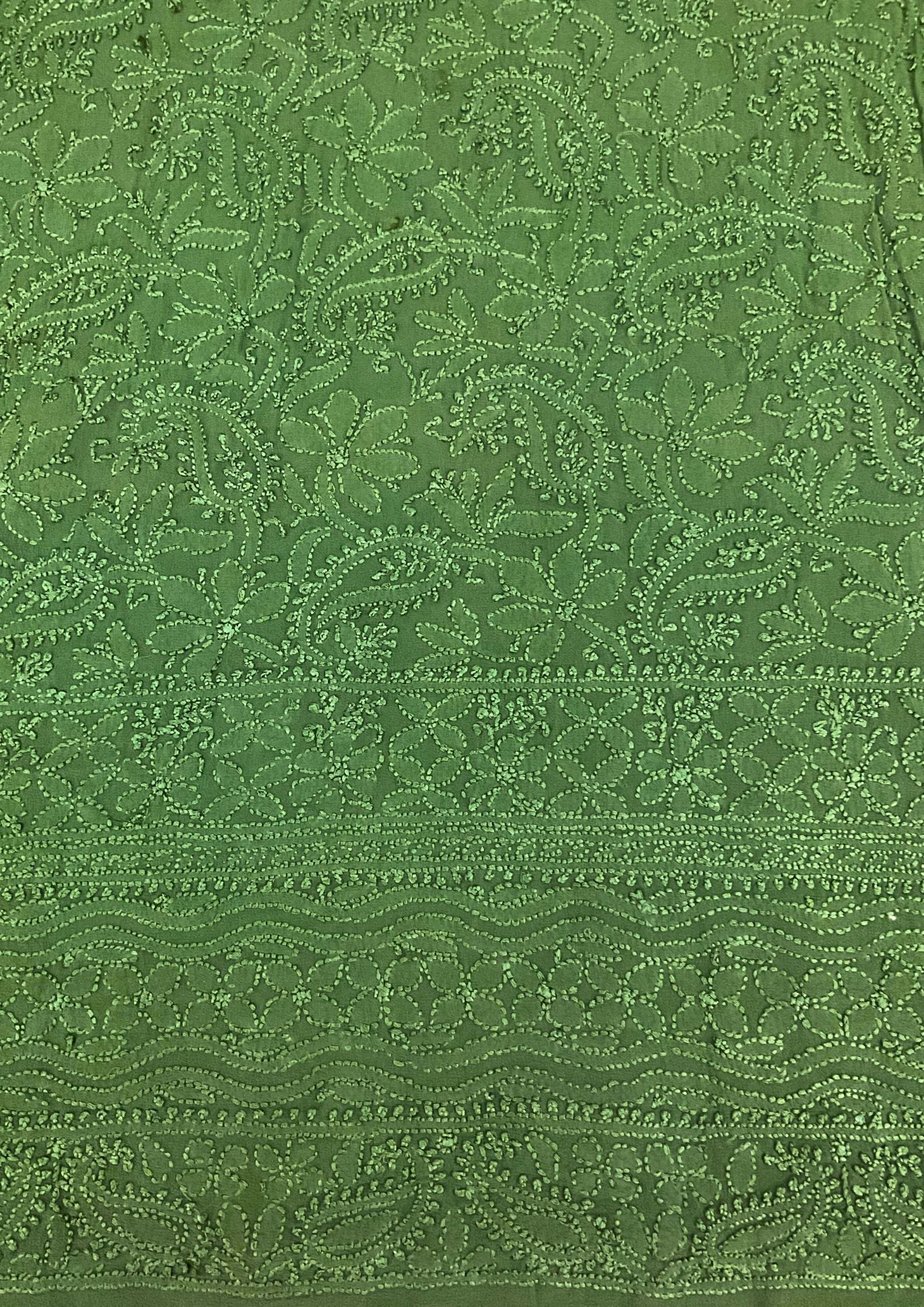 Georgette Unstitched Chikankari Kurta & Dupatta - Forest Green