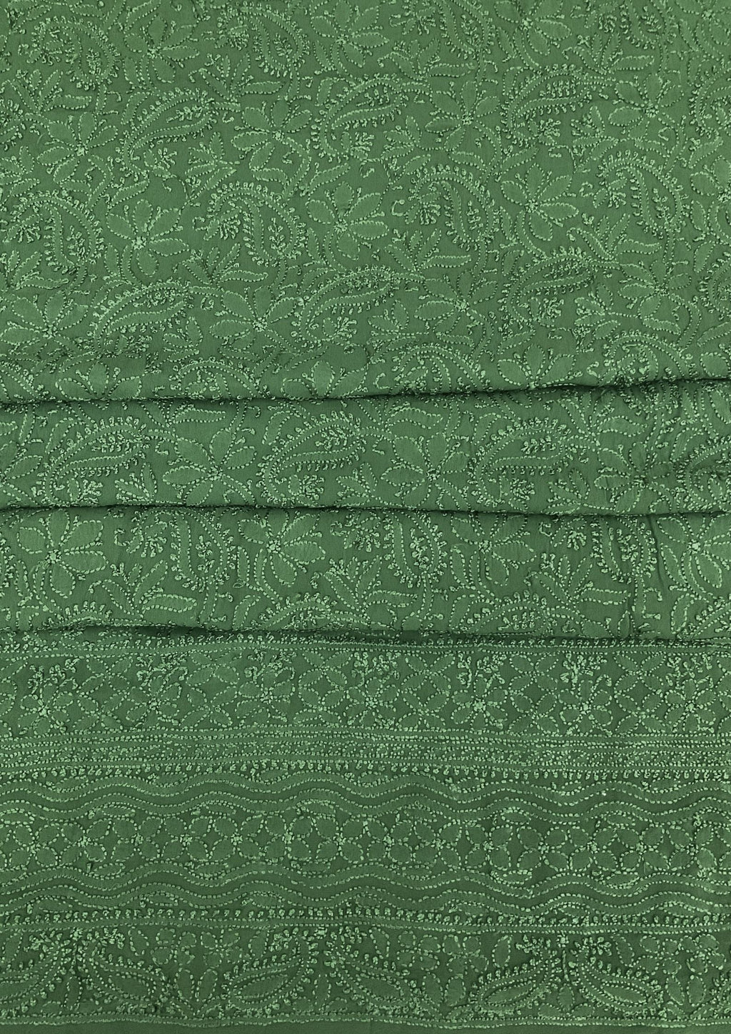 Georgette Unstitched Chikankari Kurta & Dupatta - Forest Green