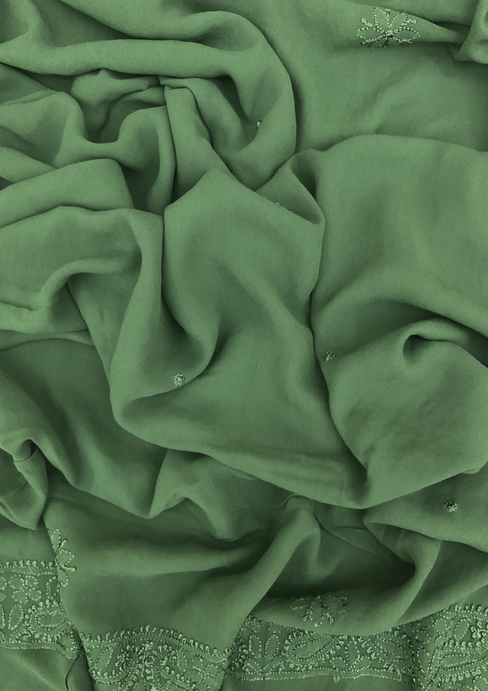 Georgette Unstitched Chikankari Kurta & Dupatta - Forest Green