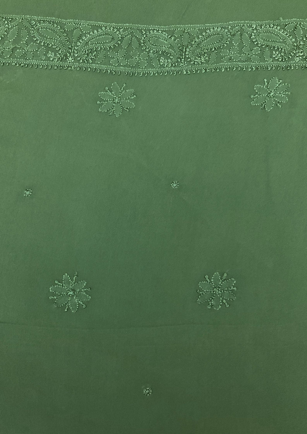 Georgette Unstitched Chikankari Kurta & Dupatta - Forest Green